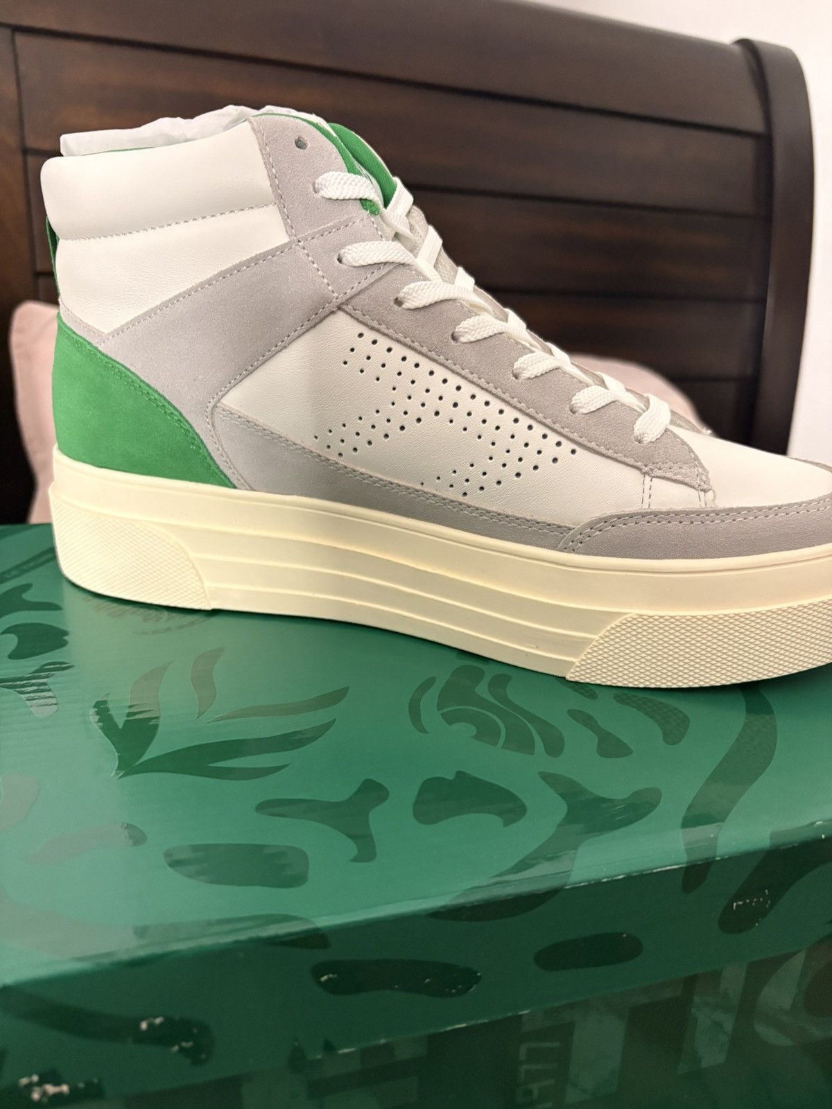 Le TIGRE Le Tigre High Top Sneakers White Green Lace Up Size US 10 / IT 40 - 7 Thumbnail