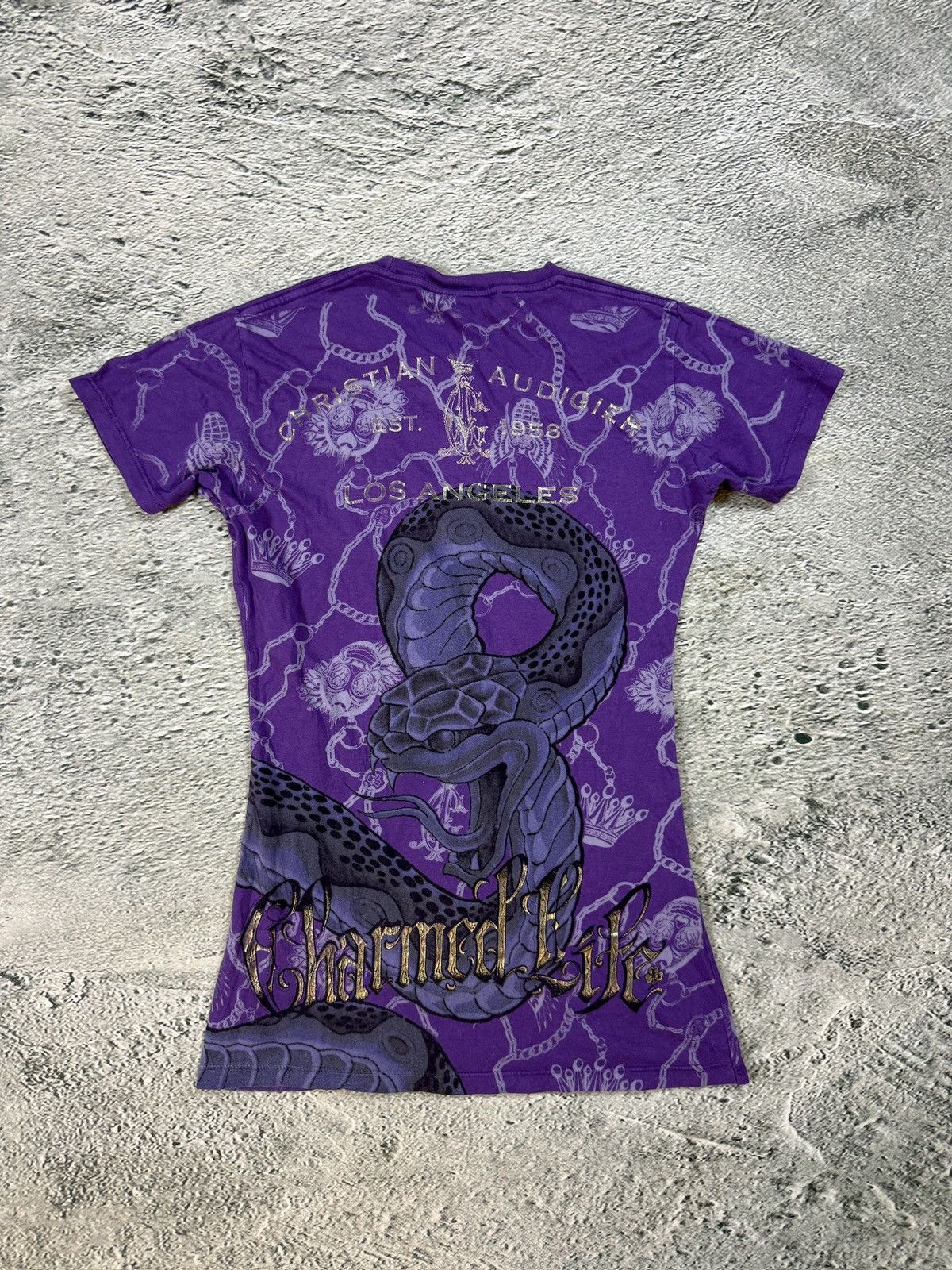 Christian Audigier Ed Hardy Christian Audigier vintage purple Tshirt Rhinestone Size M / US 6-8 / IT 42-44 - 2 Thumbnail
