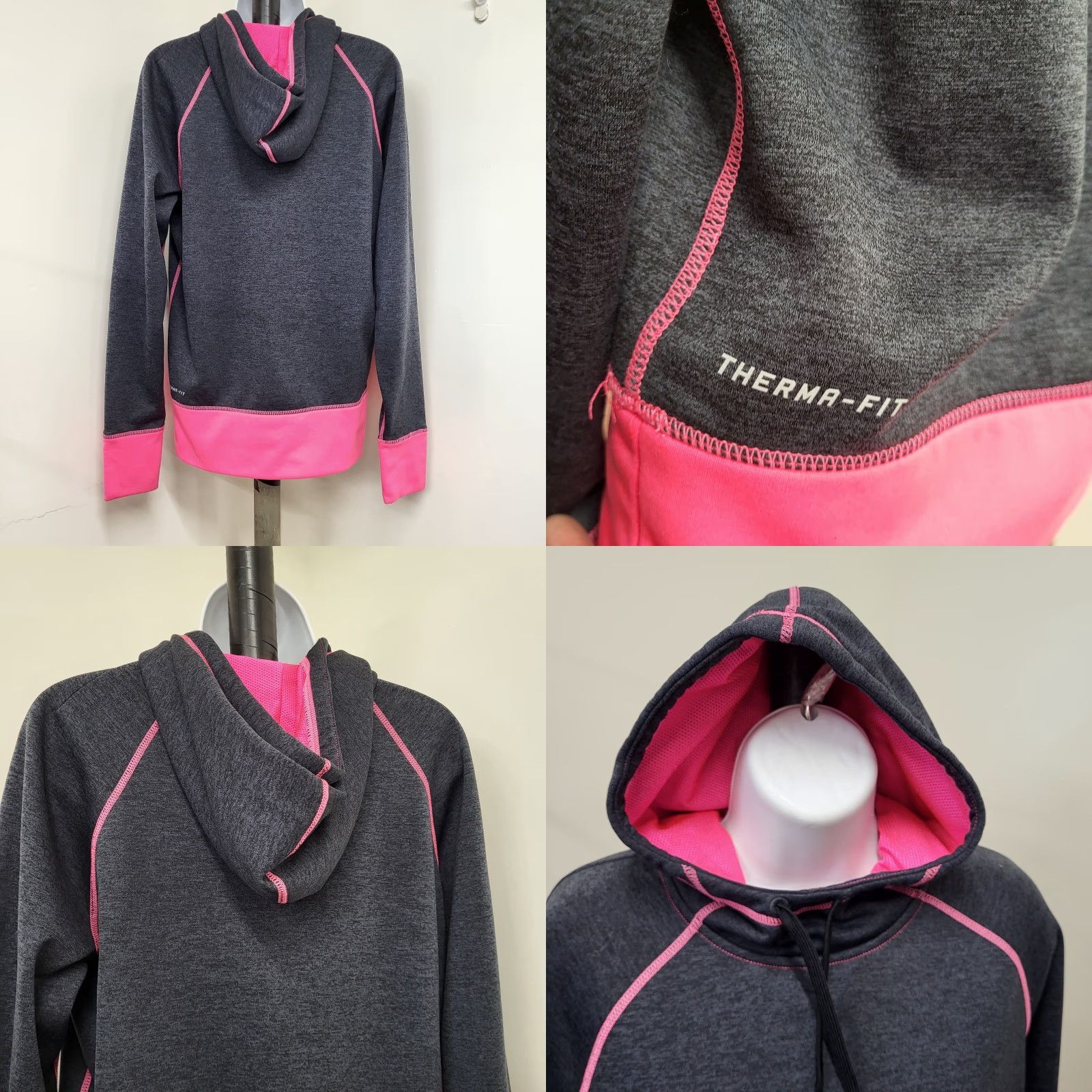 Nike Nike Hoodie Women’s Medium Grey Therma-Fit Neon Pink Long Sleeve Big Logo Size M / US 6-8 / IT 42-44 - 8 Thumbnail
