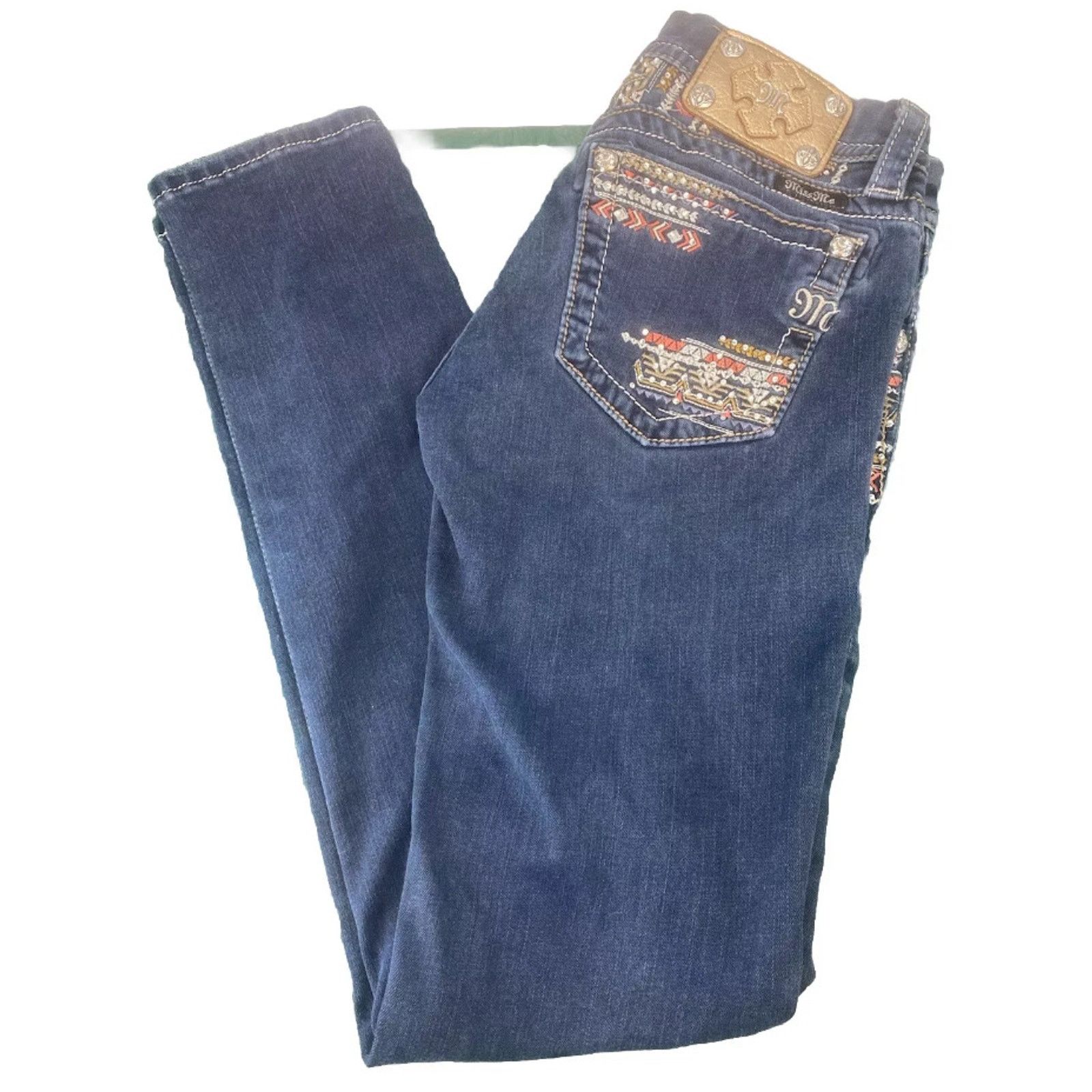 Miss Me Miss Me Jean Size 27 Denim Embellished Fleur Low Rise Skinny Size 27" / US 4 / IT 40 - 2 Thumbnail