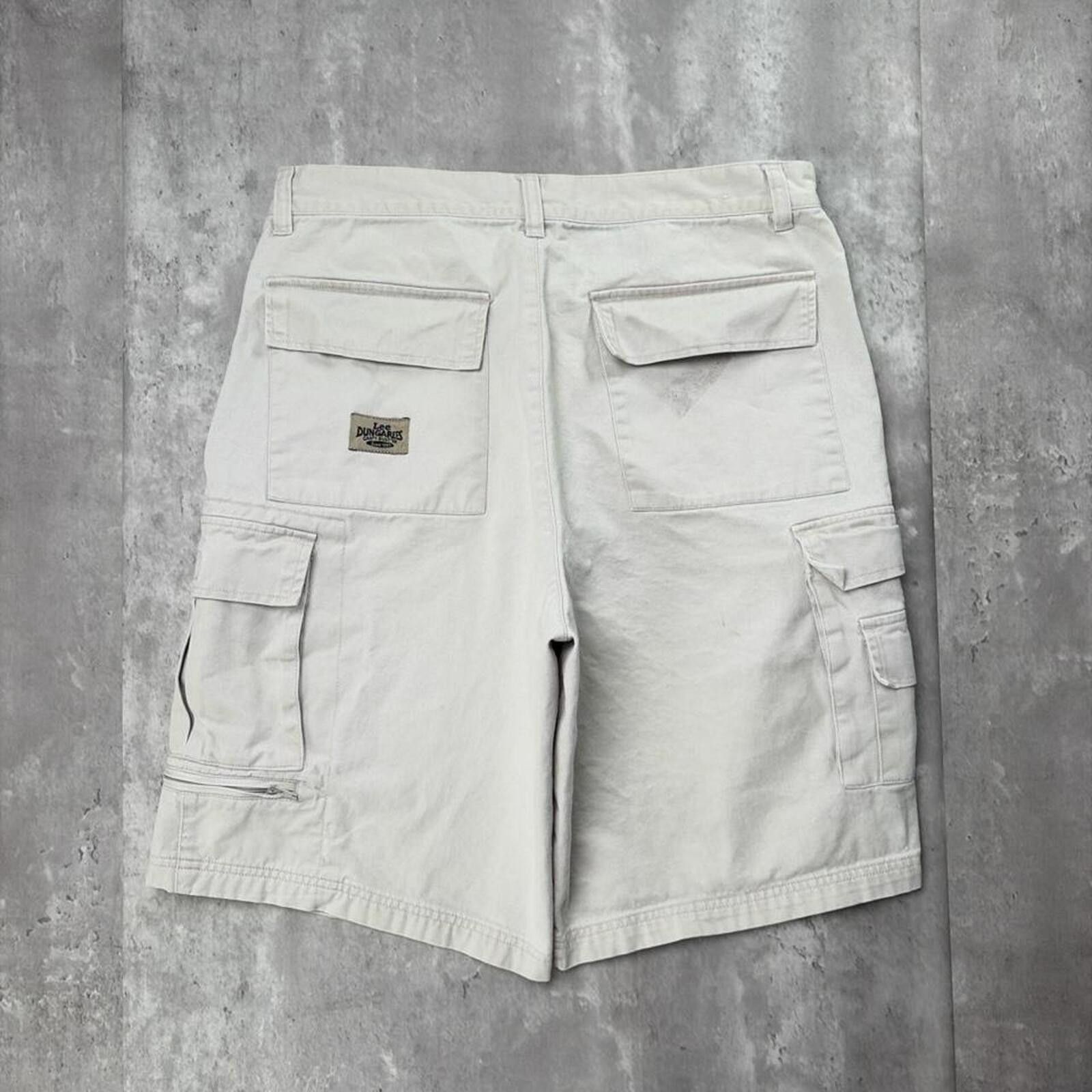 Lee Vintage Cream Lee Dungarees Grunge Baggy Cargo Shorts Size US 33 - 1 Thumbnail