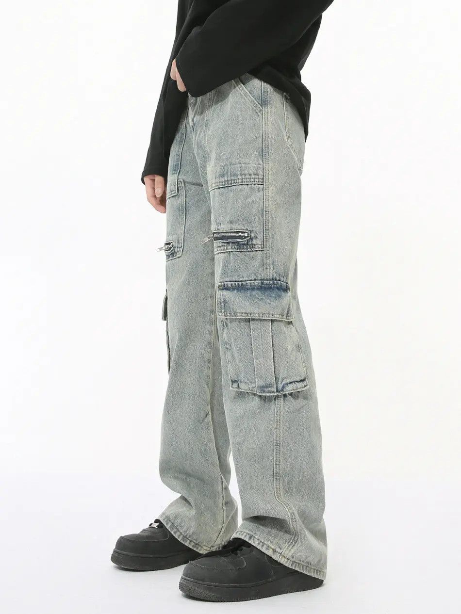 Japanese Brand Retro loose zipper patchwork pocket jeans Size US 32 / EU 48 - 6 Thumbnail
