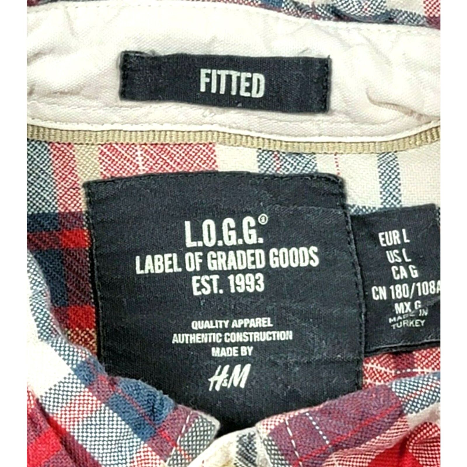 H&M L.O.G.G by H&M Mens Button-Up Shirt Plaid White Red Long Sleeve Adult Large Cotton 100% Pocket Classic Collar Mens Size US L / EU 52-54 / 3 - 5 Thumbnail