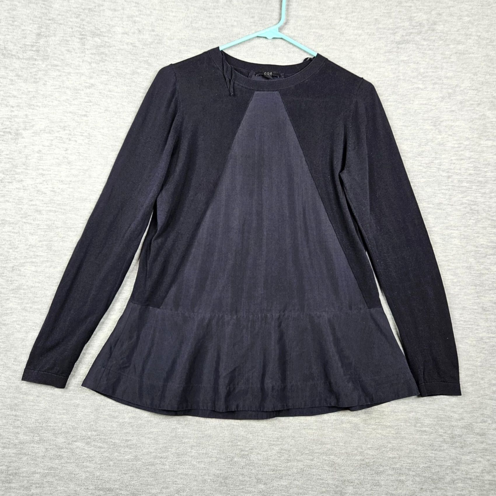 Cos COS Blouse Shirt Women Long Sleeve Knit Woven Mixed Navy Blue Size S Comfort All Seasons Fall Spring Summer Winter Regular Fit Size S / US 4 / IT 40 - 2 Thumbnail