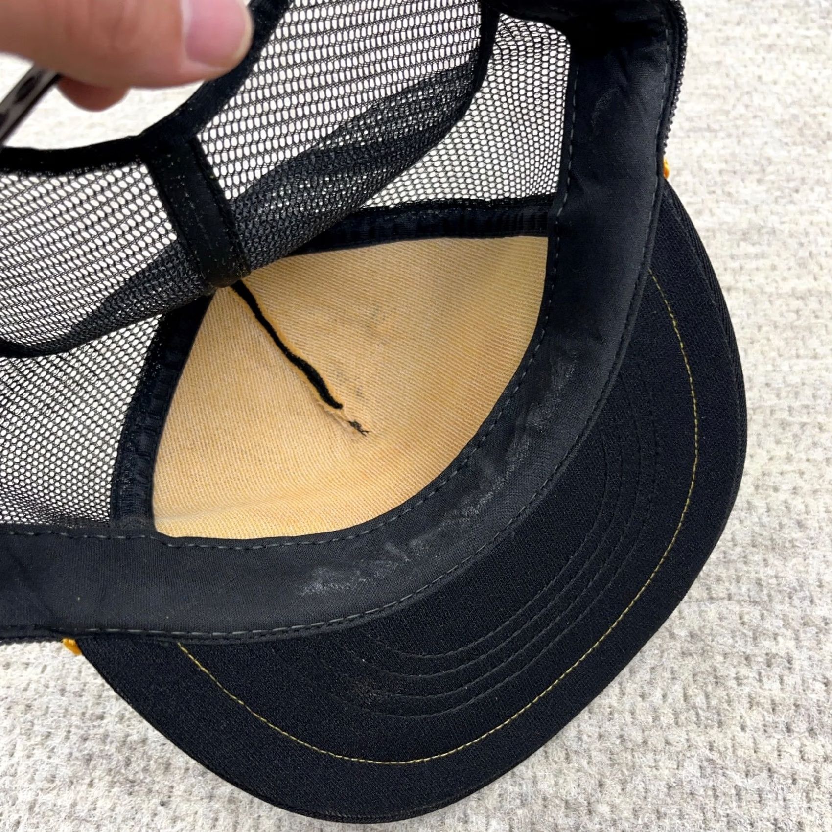 Roper VINTAGE Showboat Trucker Hat Cap Adjustable Black Yellow Stripe 80s US Aged Cotton Polyester Twill Mens Size ONE SIZE - 5 Thumbnail