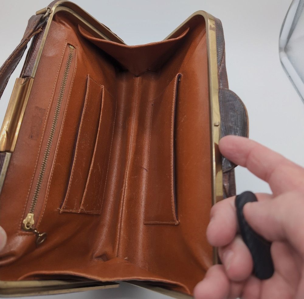Vintage Deitsch Brown Lizard Reptile Leather Handbag 1950s Vintage Size ONE SIZE - 8 Thumbnail