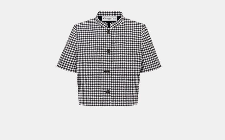 Dior o1w1db10824 Checked Short-Sleeved Jacket in Black Gray Size L / US 10 / IT 46 - 1 Thumbnail
