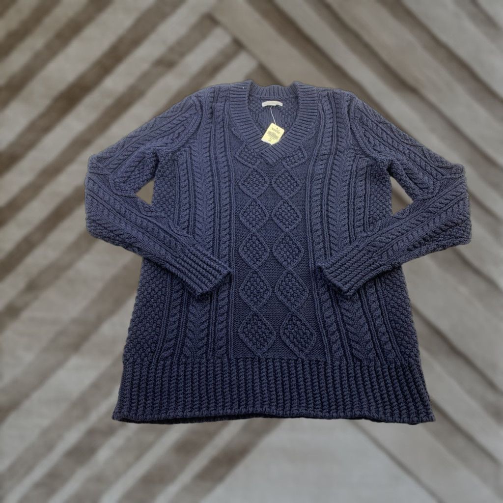 Vintage VINTAGE NWT LL Bean Women's Signature Cotton Fisherman Sweater, V-Neck Tunic Navy Blue Size XS / US 0-2 / IT 36-38 - 1 Thumbnail