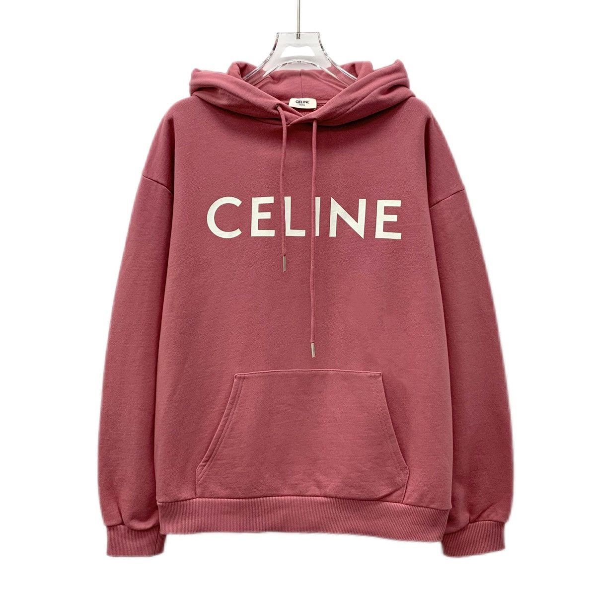 Celine Celine Pink Logo Printed Cotton Hooded Sweatshirt K26WX Size S / US 4 / IT 40 - 1 Thumbnail