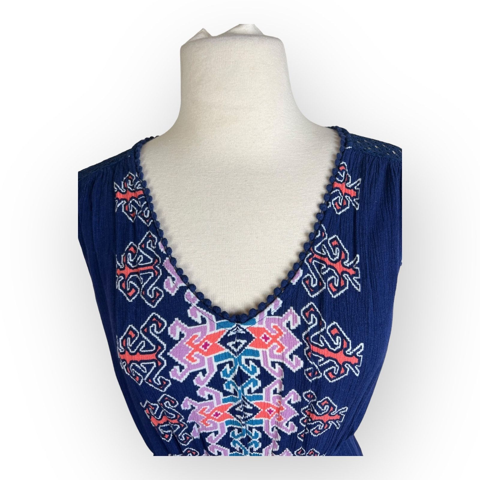 Vintage Xhilaration Aztec Stripe Navy Blue Maxi Dress - Boho Summer Size S / US 4 / IT 40 - 4 Thumbnail