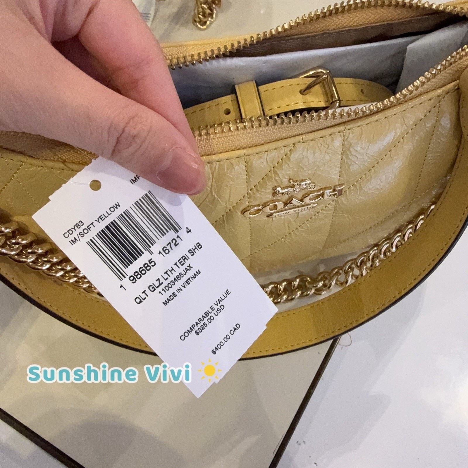 Coach NWT Coach CDY83 Teri Shoulder Bag leather Gold/Soft Yellow Size ONE SIZE - 7 Thumbnail