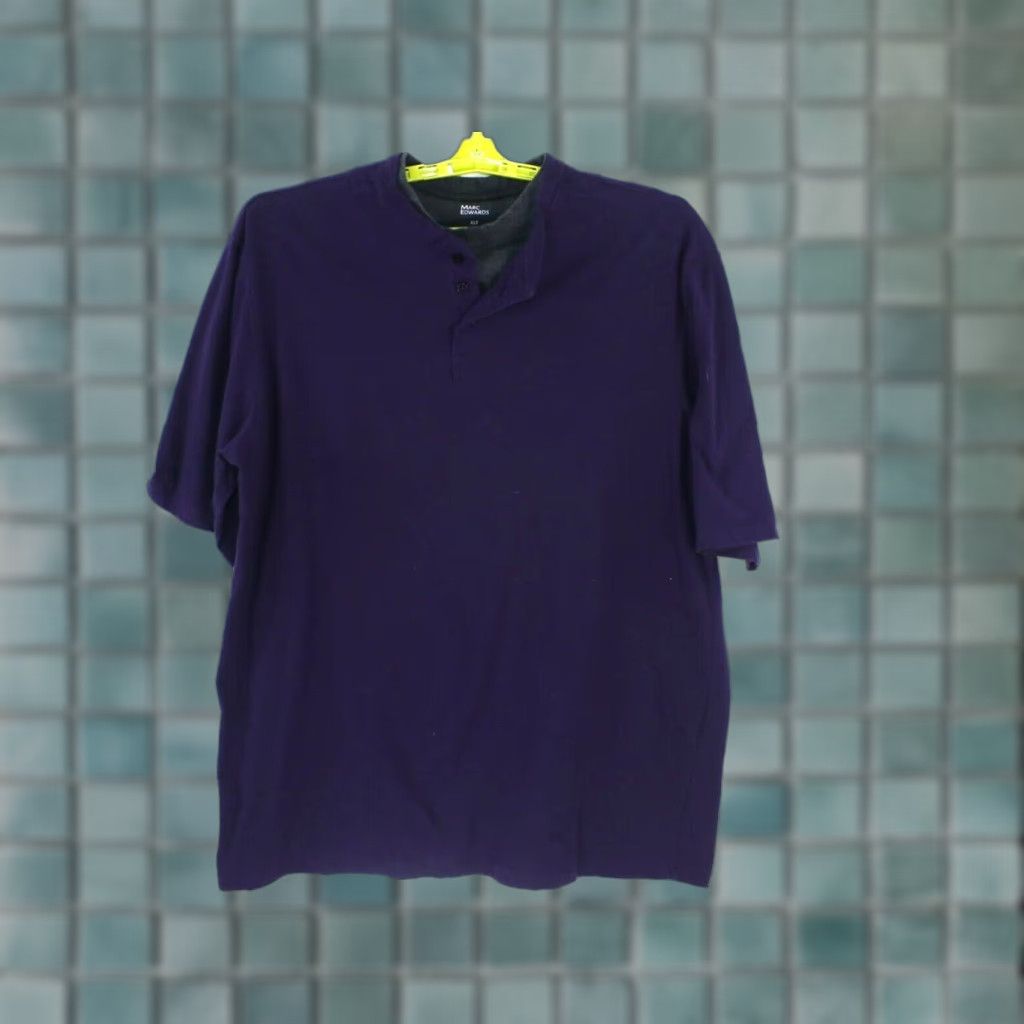 Vintage Marc Edwards Mens Short Sleeves Henley Neck Casual Blue Polo Shirt XL Size US XL / EU 56 / 4 - 1 Thumbnail