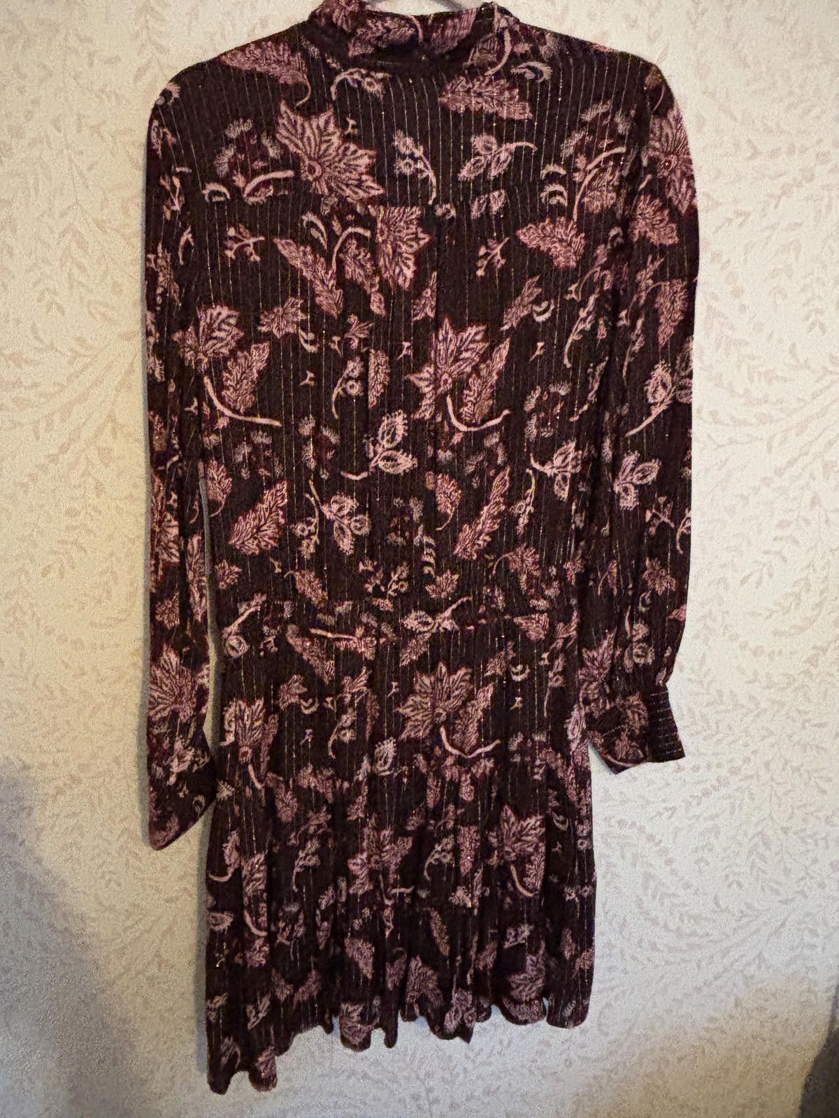 Nordstrom NWT Long Sleeve Floral Print Bow Lurex Dress Size M / US 6-8 / IT 42-44 - 6 Thumbnail