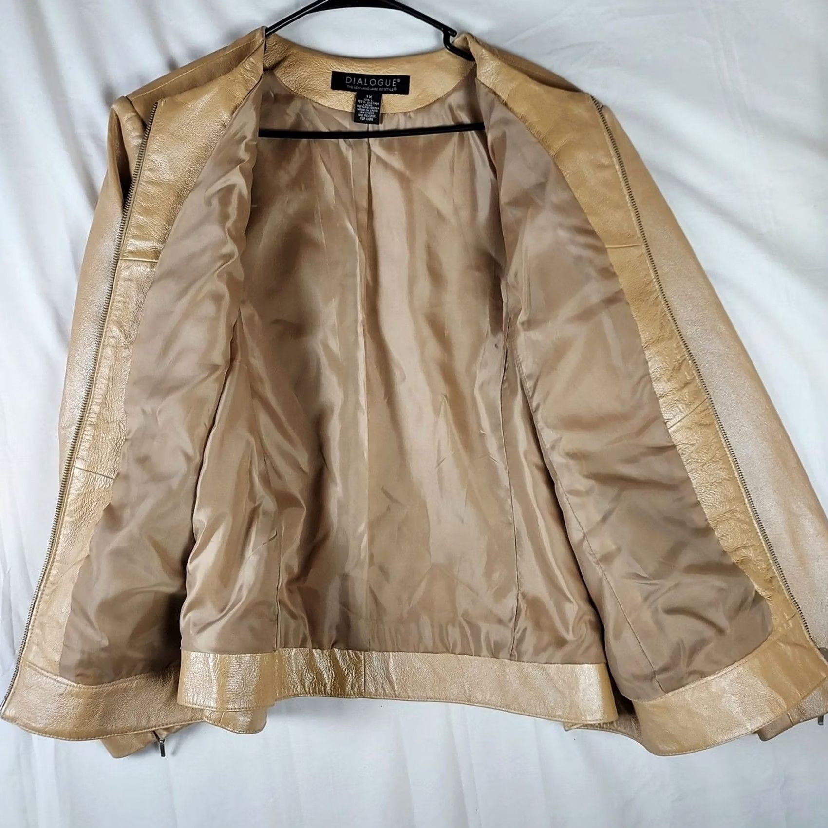 Vintage Dialogue Womens Leather Jacket 1X Beige Zip Up Coat Jacket Long Sleeve Mid-Length Casual Fall Winter Spring Men? Womens Size XL / US 12-14 / IT 48-50 - 3 Thumbnail