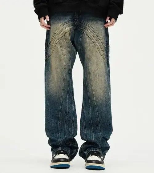Japanese Brand × Jean Y2K Painted Circle Striped Baggy Jeans Size US 33 - 1 Thumbnail