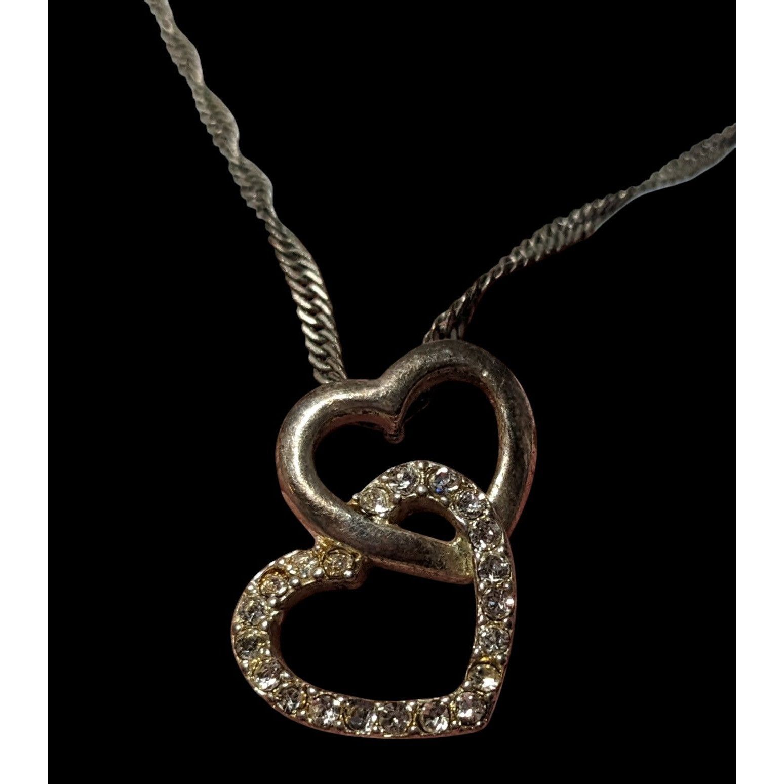 Other Silver Tone Rhinestone Double Heart Pendant Necklace Size ONE SIZE - 3 Thumbnail