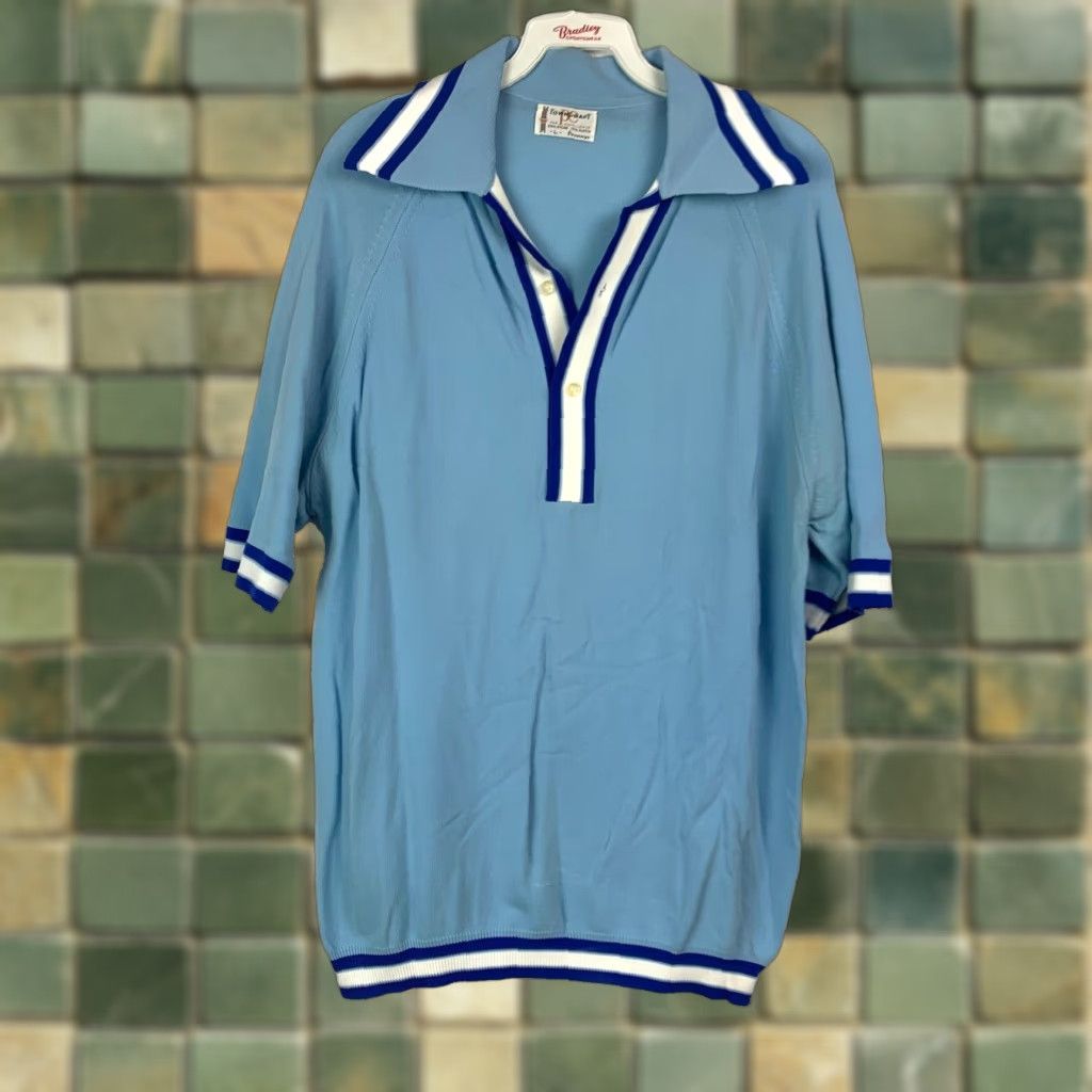 Vintage VINTAGE Towncraft Polo Shirt Rockabilly 60s Large Blue Nylon Blend Short Sleeve Mens Size US L / EU 52-54 / 3 - 1 Thumbnail