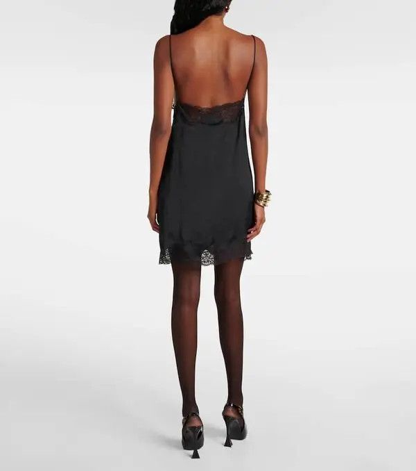 Saint Laurent Paris o1bcso1str0426 Lace Trimmed Satin Slip Dress in Black Size XL / US 12-14 / IT 48-50 - 4 Thumbnail