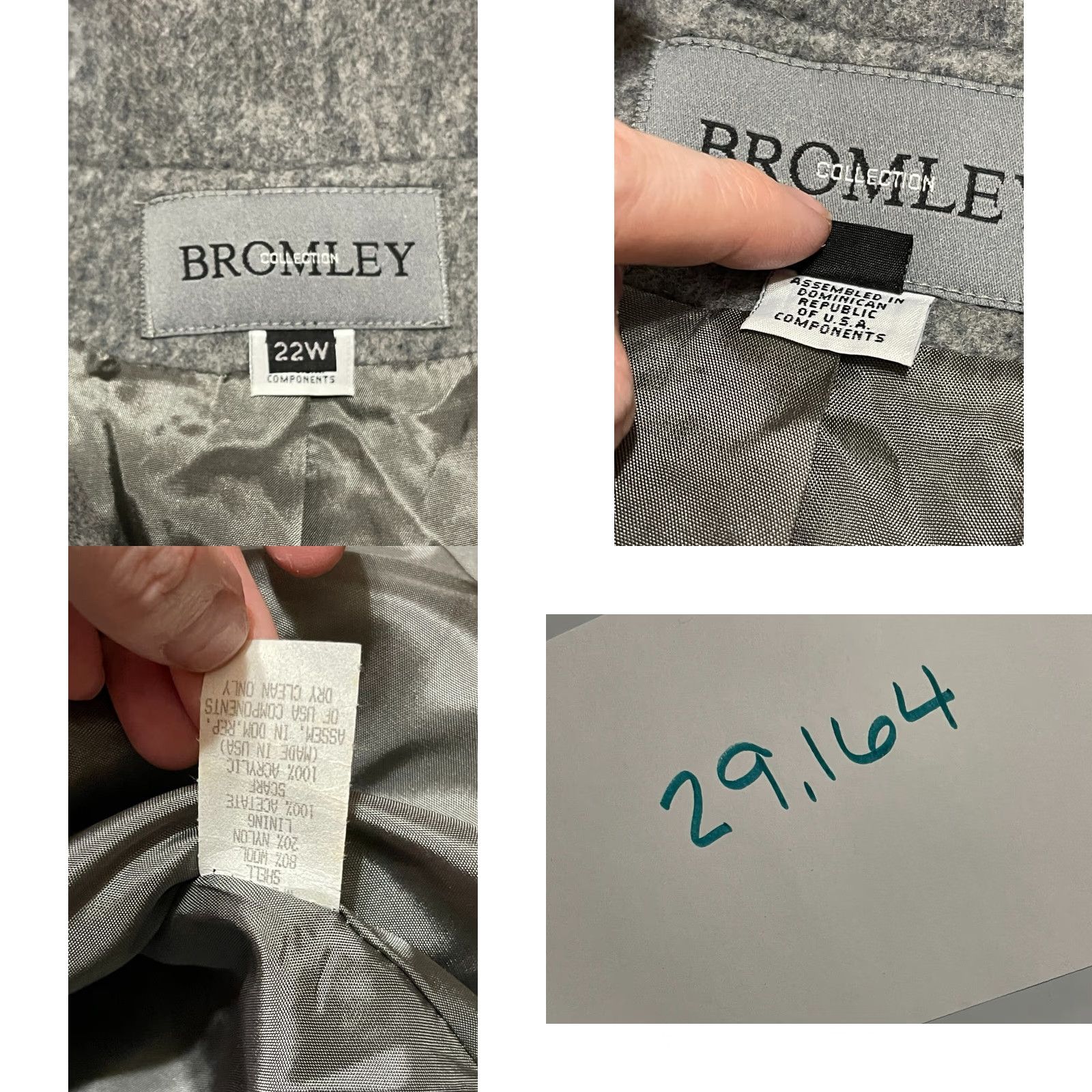 Vintage Bromley Jacket Women's 22W Gray Three Buttons Long Sleeve Coat Shirt Size 3XL / US 20-22 - 8 Thumbnail