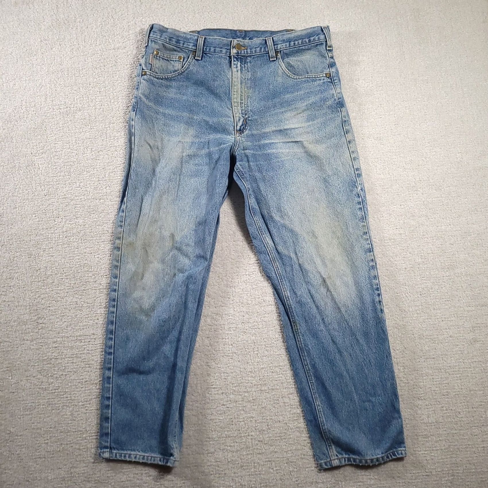 Carhartt VINTAGE Carhartt Jeans DST B17 Relaxed Fit Medium Wash 38x30 Mens Blue 5-Pocket Distressed Not Stained Size US 38 / EU 54 - 2 Thumbnail