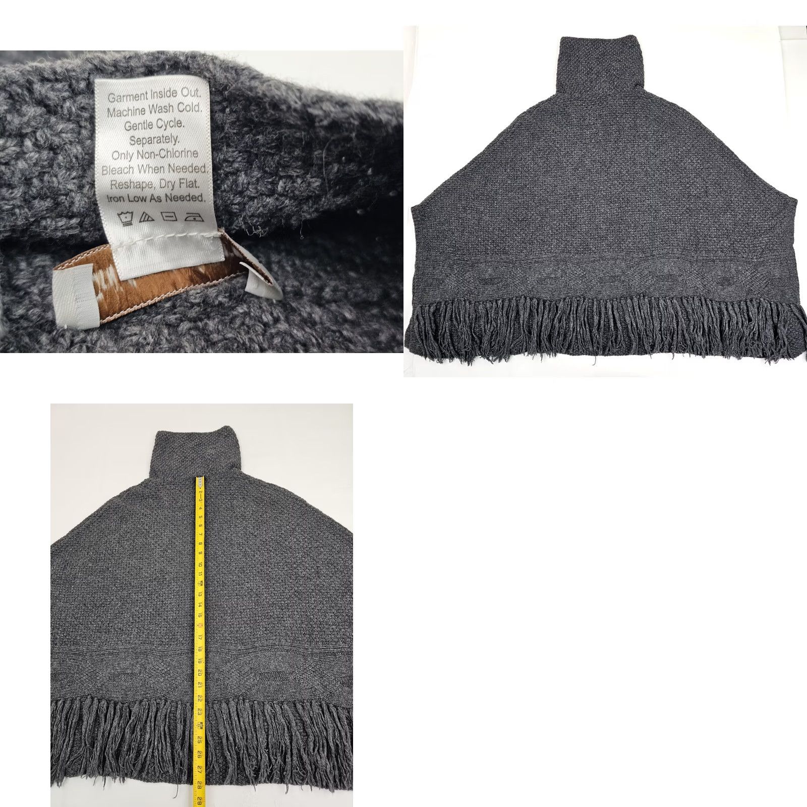 Coldwater Creek Coldwater Creek Gray Wool Blend Knit Sweater Poncho – Fringe Texture One Size Boho Size ONE SIZE - 8 Thumbnail