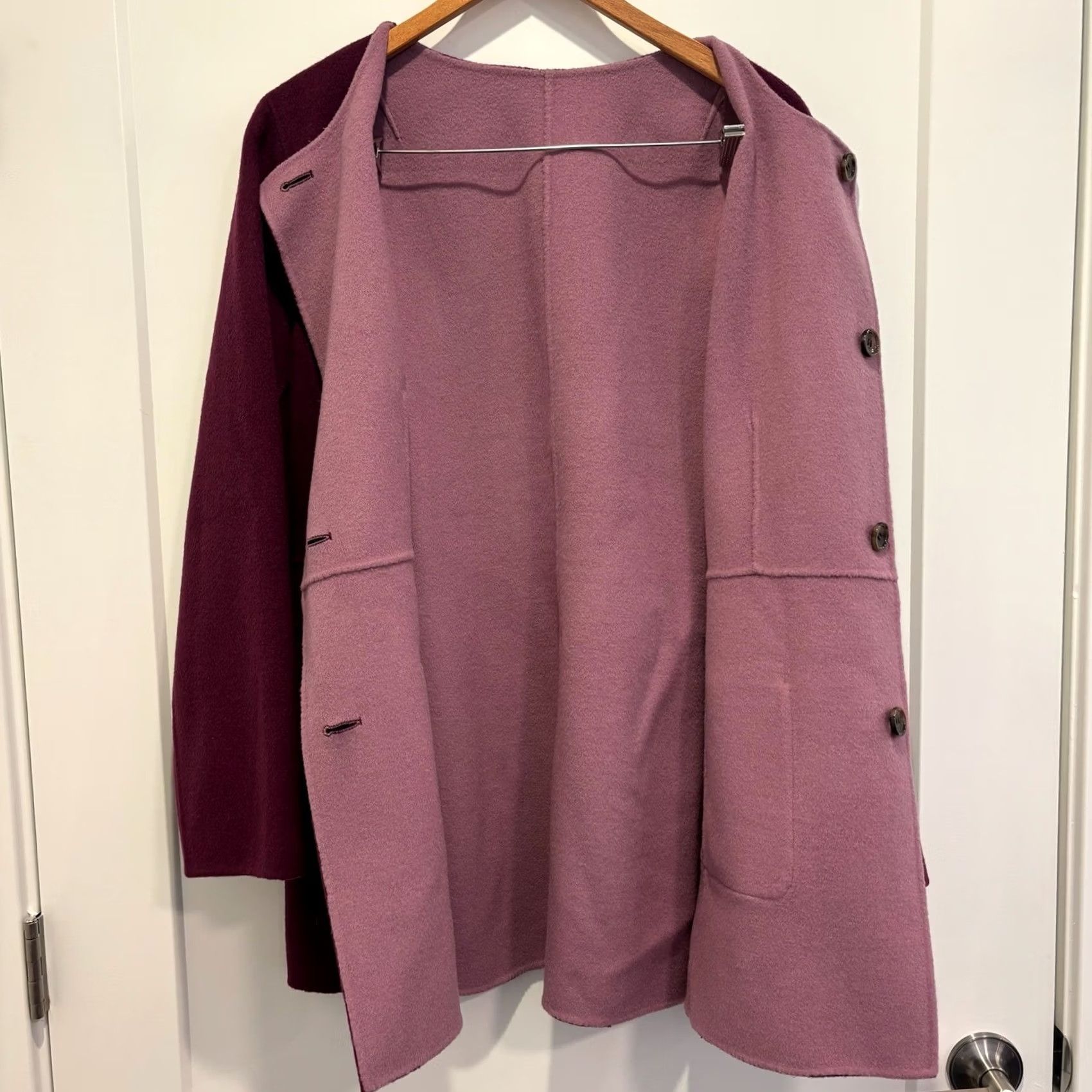 Talbots Talbots Women XL Reversible Jacket Coat Wool Blend Maroon Pink Open Front Casual Size XL / US 12-14 / IT 48-50 - 3 Thumbnail