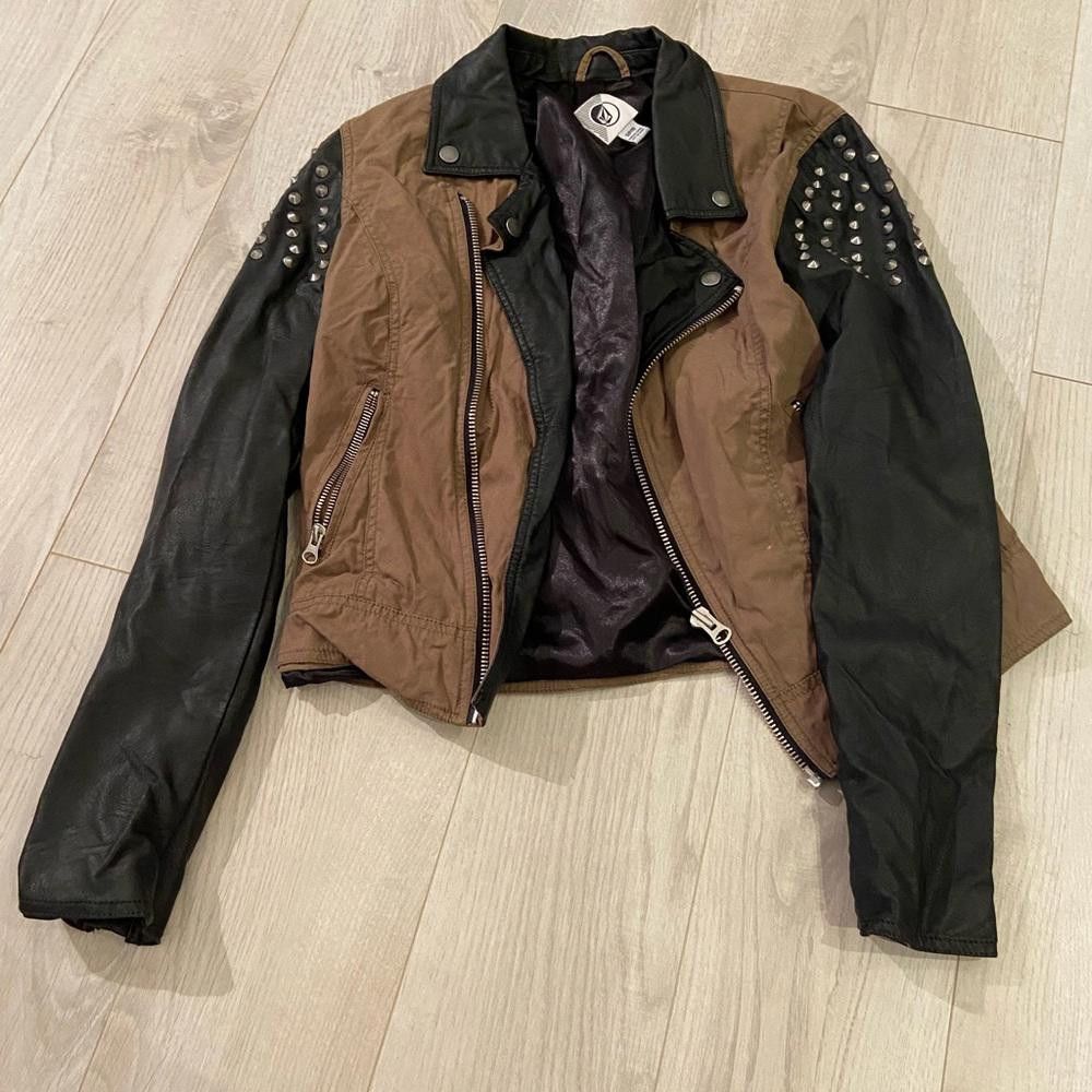 Volcom Volcom Green and Black Leather Jacket Size S / US 4 / IT 40 - 1 Thumbnail