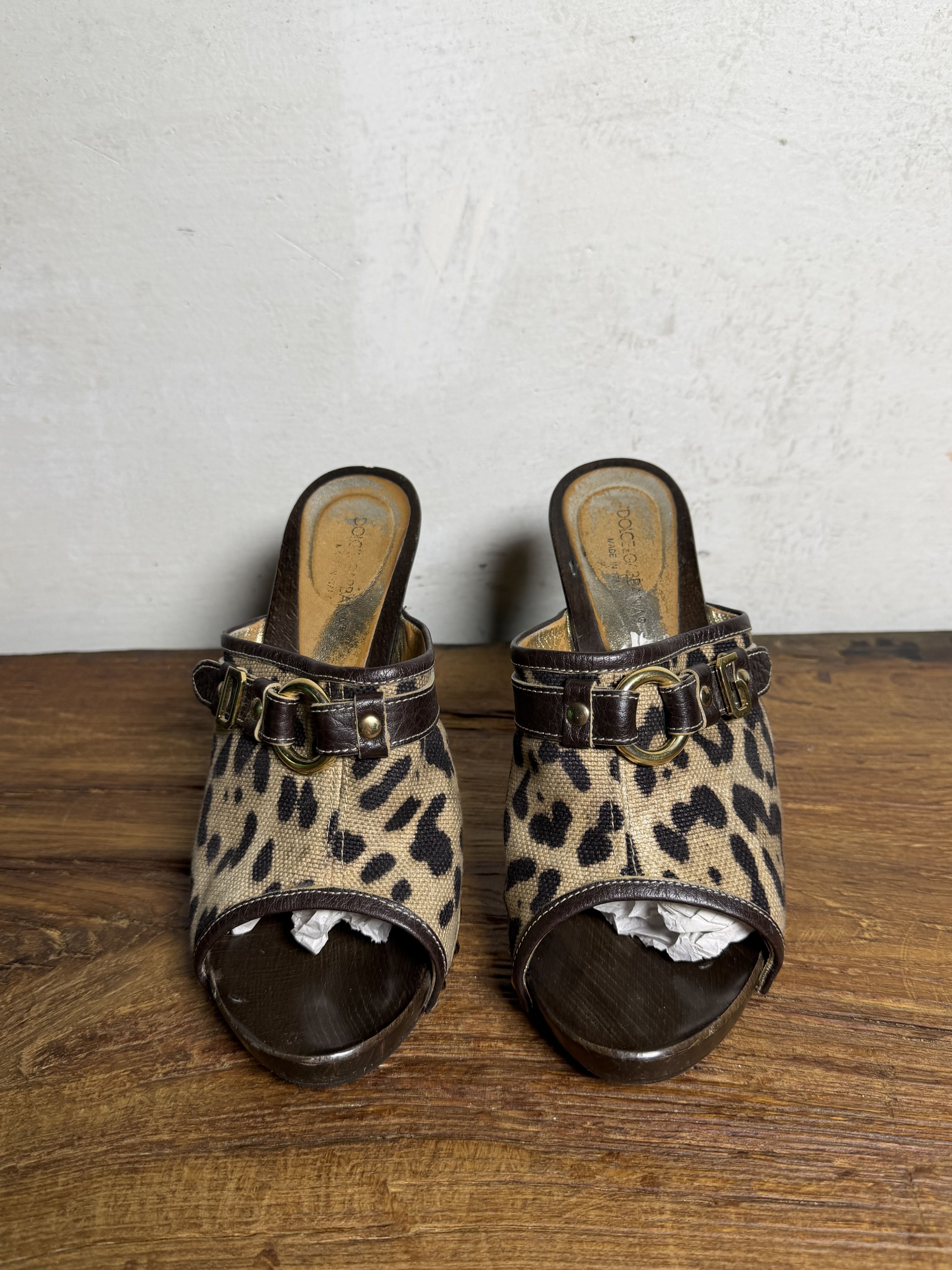 Dolce & Gabbana DOLCE & GABBANA Brown & Beige Canvas Leather Clog Sandals Size US 9 / IT 39 - 7 Thumbnail