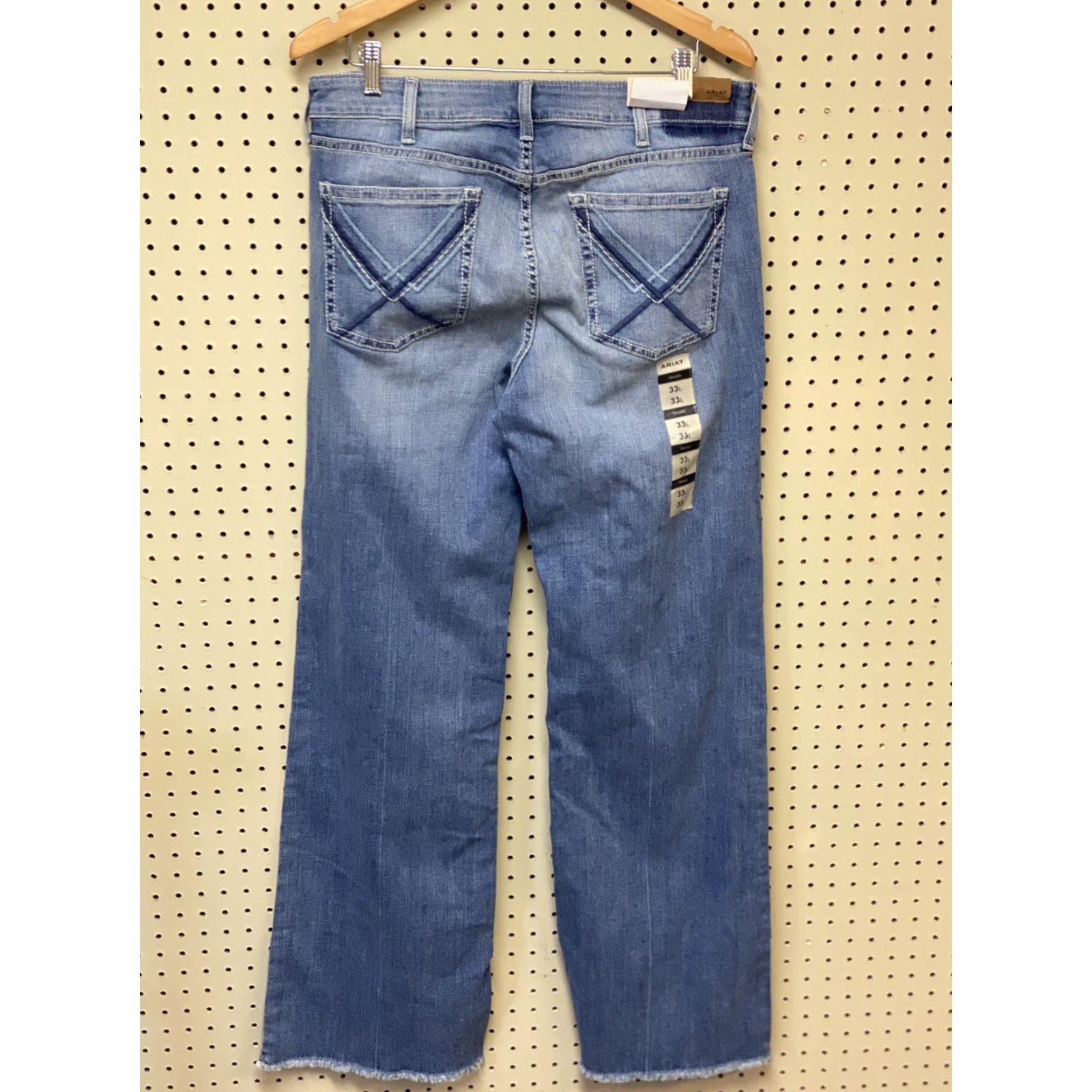 Ariat Ariat Jeans Mens 33” W 34” L Bombshell Perfect Rise Frayed Cuff Denim Straight Blue Denim 34” L Size US 33 - 3 Thumbnail