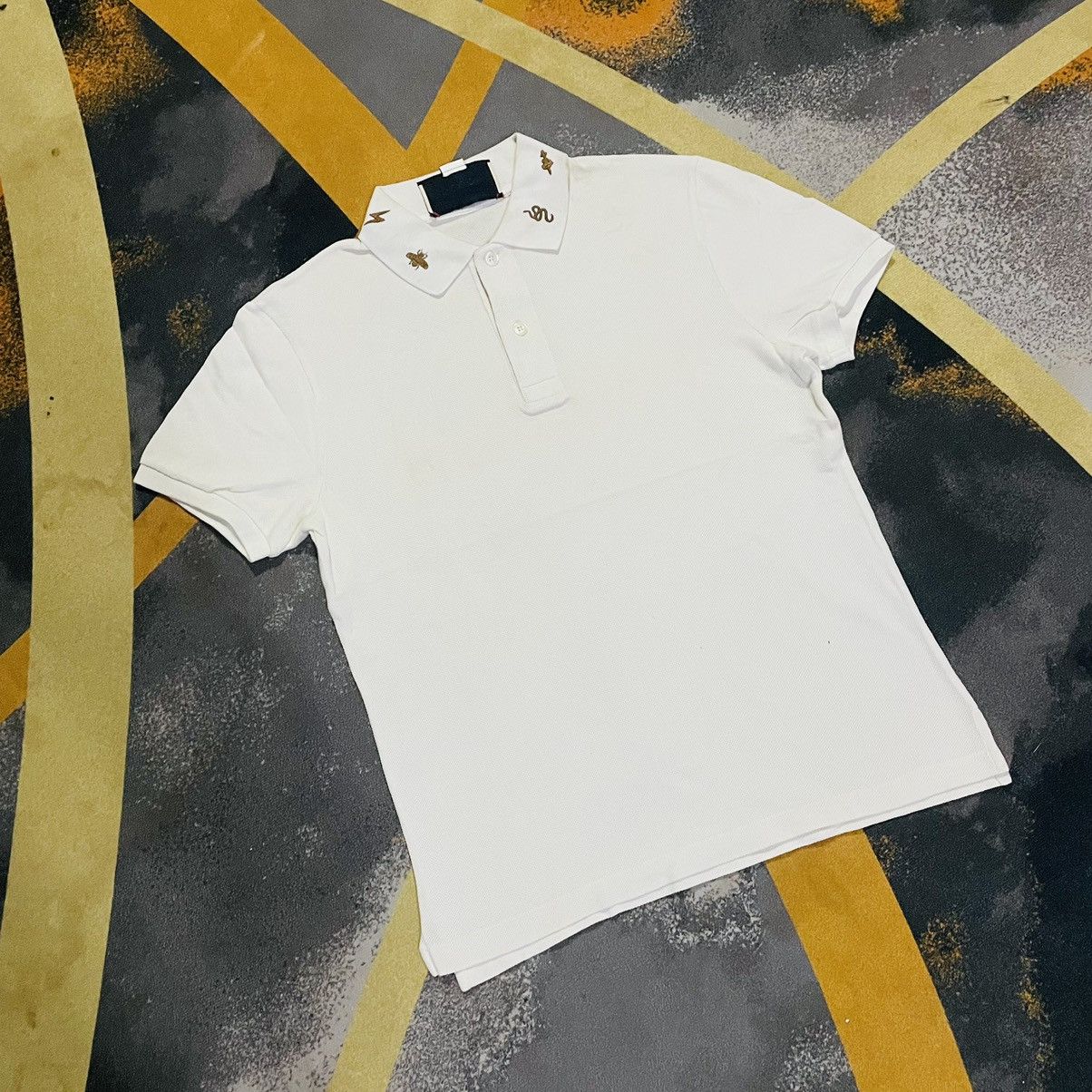 Gucci Men’s White Piquet Polo Gold Logo S.E Florence