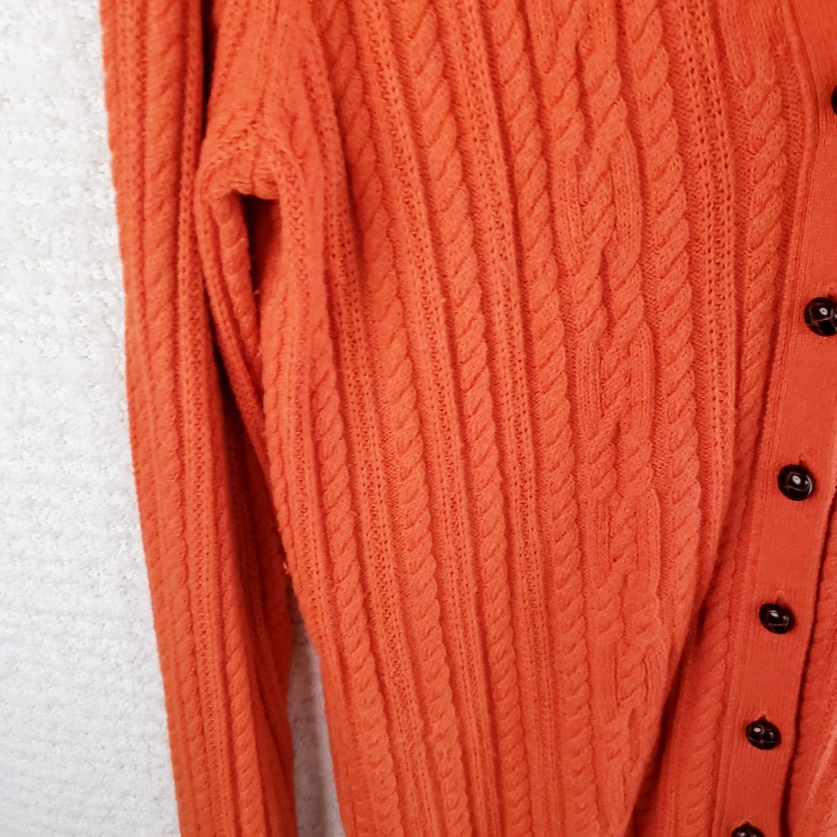 Lands' End Lands' End Women's XL Orange Cable Knit Cardigan Sweater Leather Look Buttons V-Neck Long Sleeve Knit Casual Fall Winter Spring Shirt/ Sweater Women Size XL / US 12-14 / IT 48-50 - 7 Thumbnail