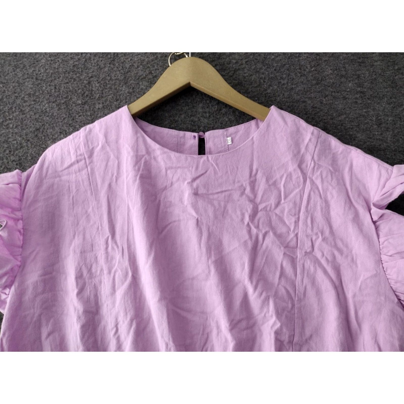 Shein SheIn Womens Dress XXL Cotton Lilac Flutter Sleeve Crew Neck Ruffle Over Lap Mini Bohemian Size 2XL Purple Size XXL / US 16-18 / IT 52-54 - 7 Thumbnail