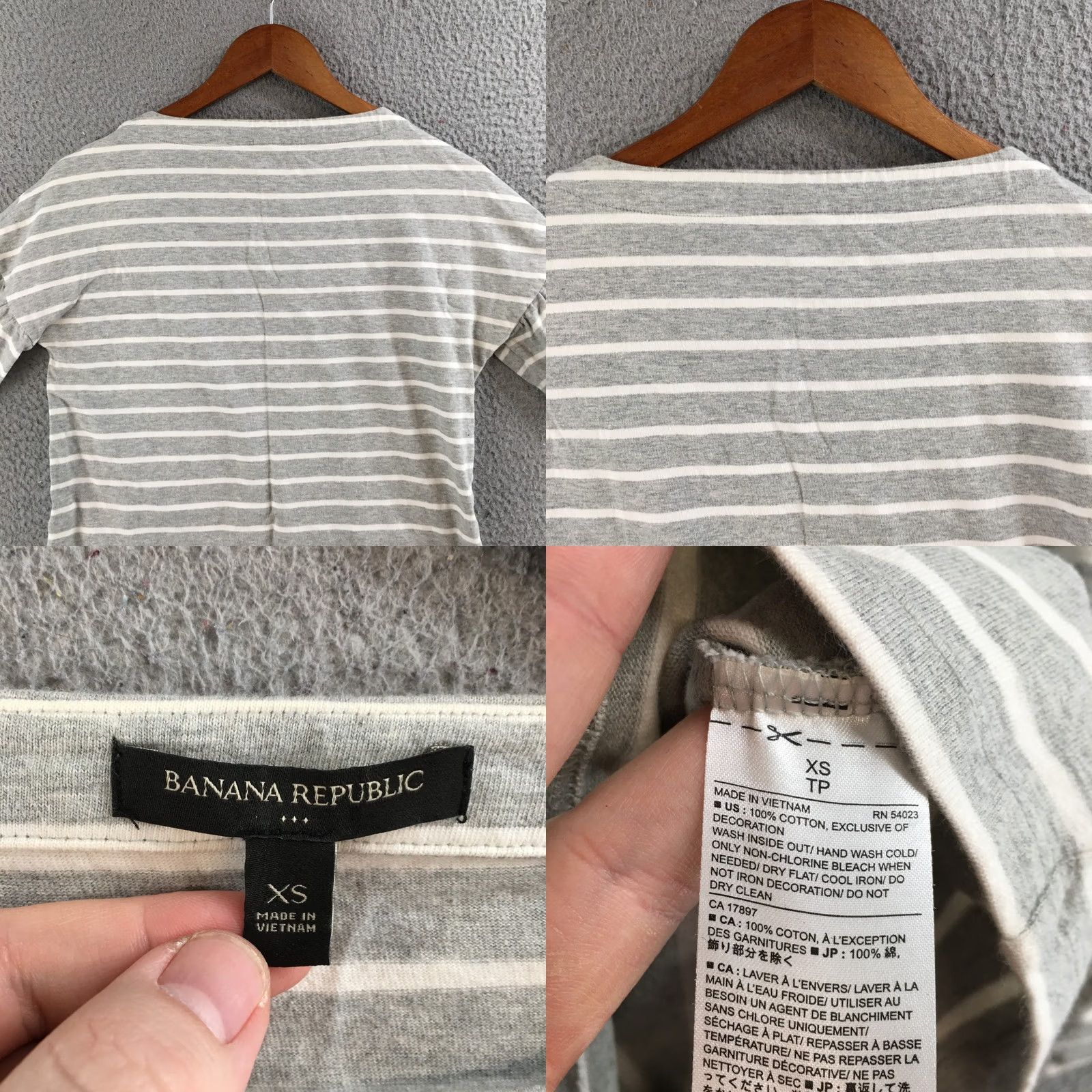 Banana Republic Banana Republic Womens Top XS Striped Embellished Neck Bell Sleeve Gray White Size XS / US 0-2 / IT 36-38 - 8 Thumbnail