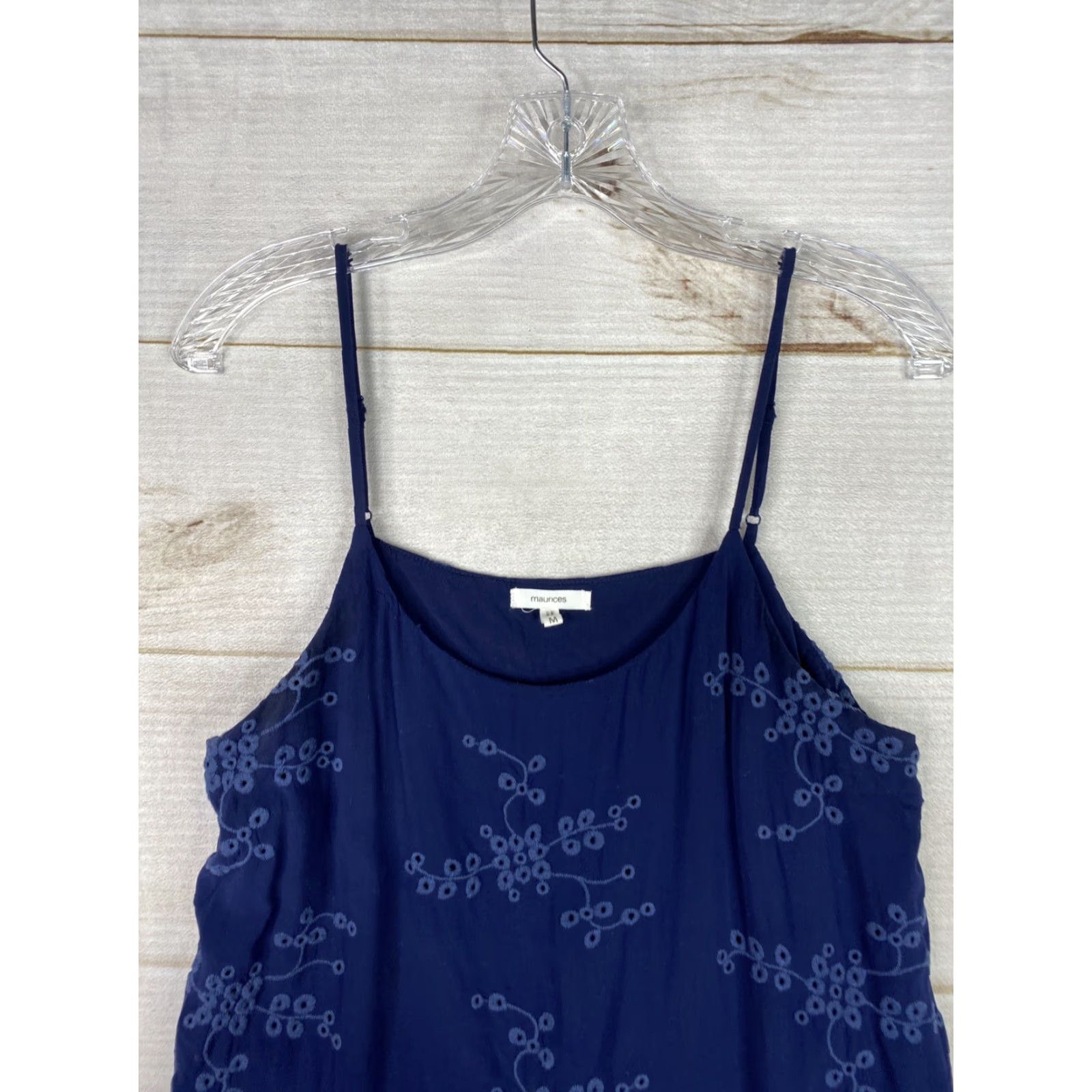 Vintage Maurices Blouse Womens M Blue Sleeveless Lined Floral Printed Flowy Lightweight Knit Spaghetti Strap Size M / US 6-8 / IT 42-44 - 2 Thumbnail