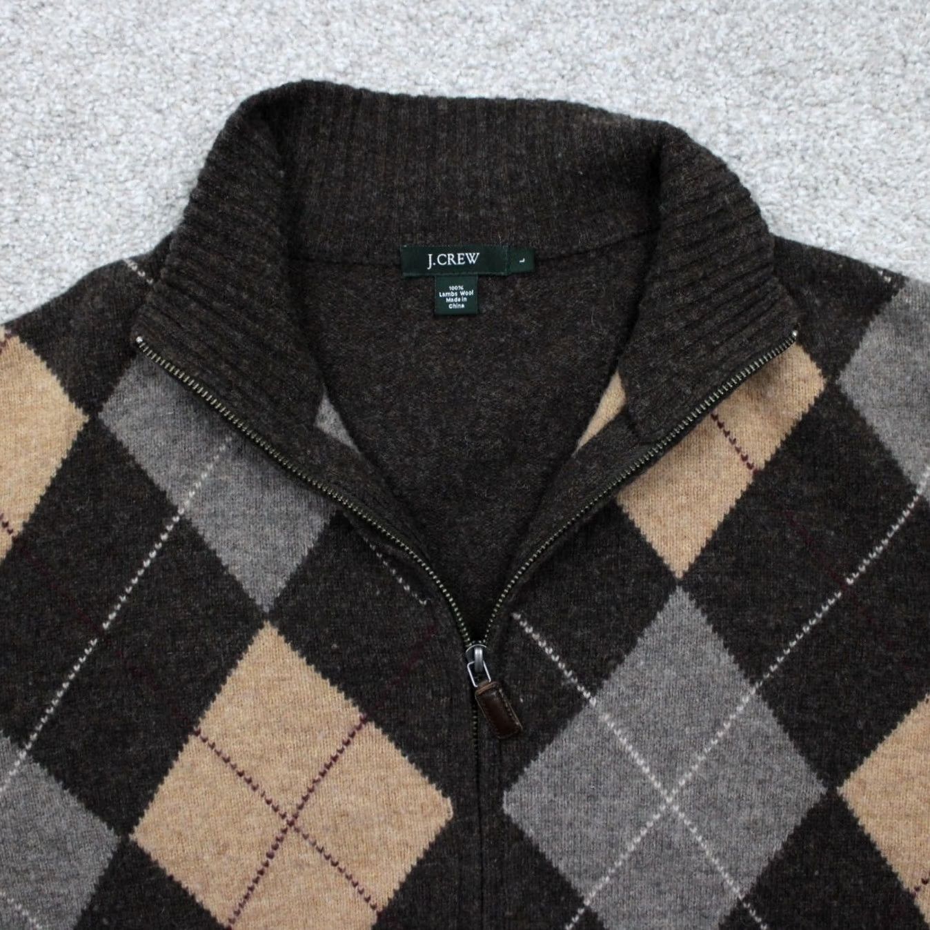 J.Crew J. Crew Sweater Mens Large Brown/Tan Argyle Lambswool Full Zip L/S Sweatshirt Hoodie Size US L / EU 52-54 / 3 - 6 Thumbnail