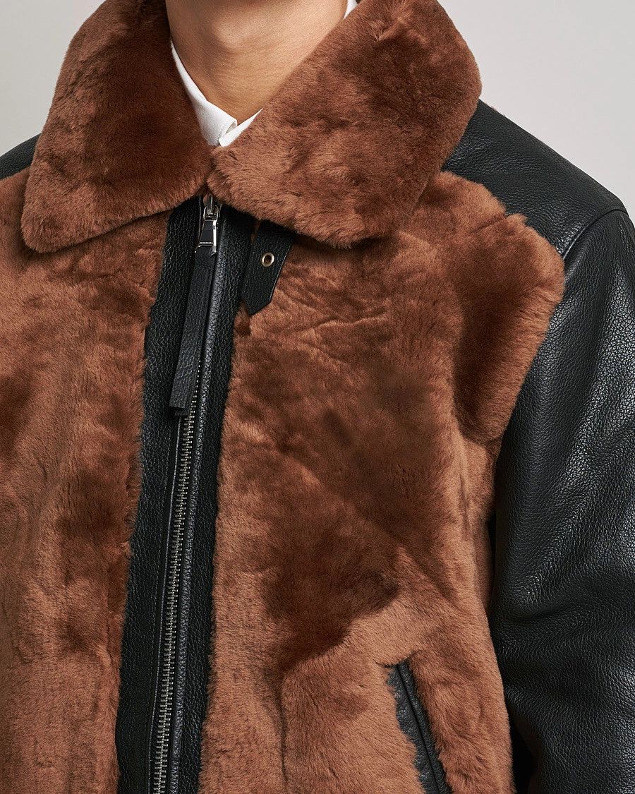 J.Lindeberg o1tko11224 Leather/ Shearling Jacket in Black/Brown Size US L / EU 52-54 / 3 - 5 Thumbnail