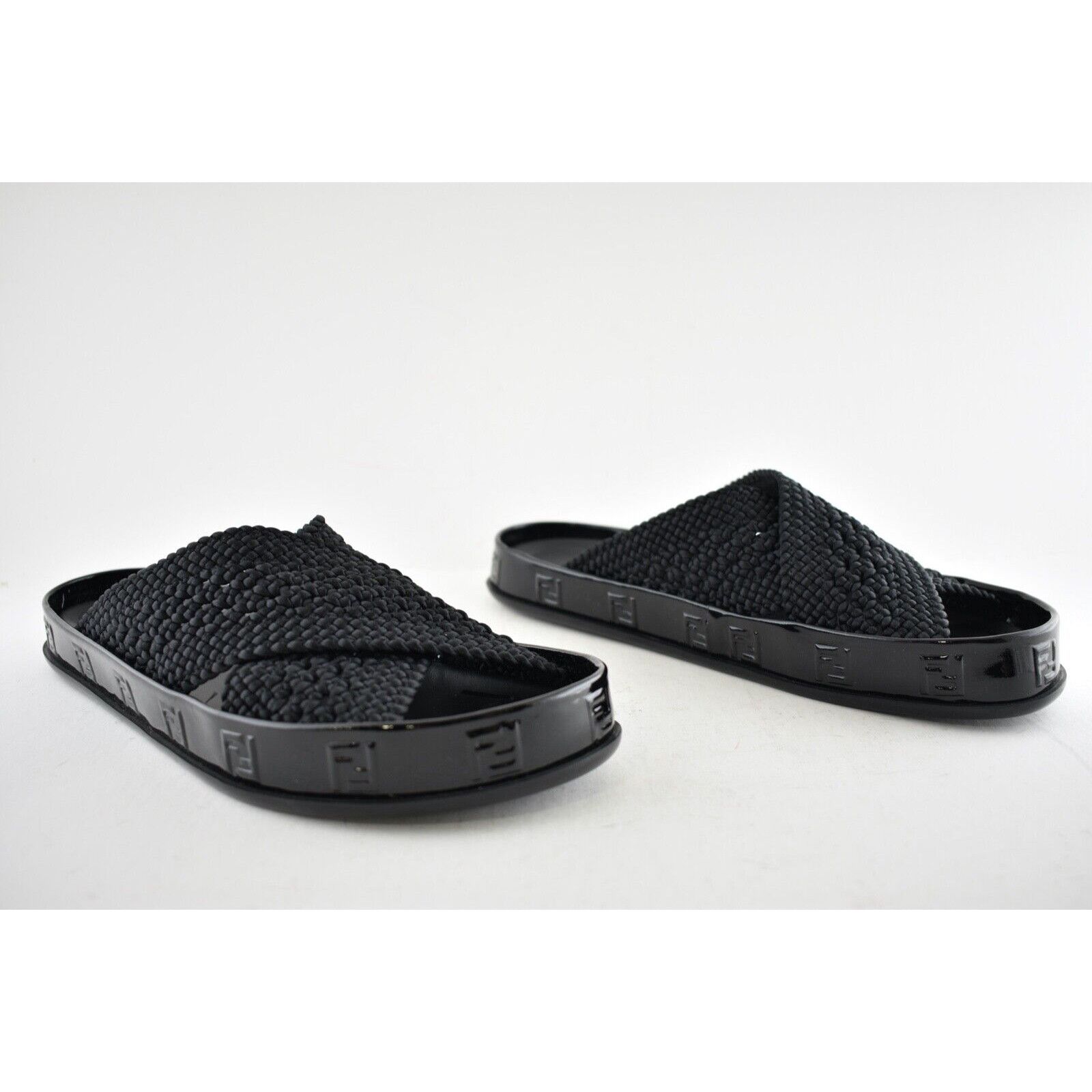 Fendi Fendi Black Criss Cross Woven Logo Mule Slide Slip On Flat Size US 6.5 / IT 36.5 - 4 Thumbnail