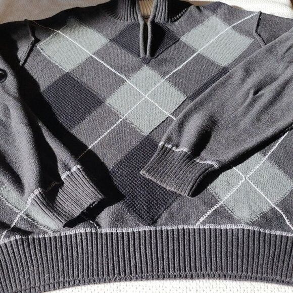 BKE BKE Argyle Grey Print Standard Fit 1/4 Zip LS Pullover Sz XL Size US XL / EU 56 / 4 - 2 Thumbnail