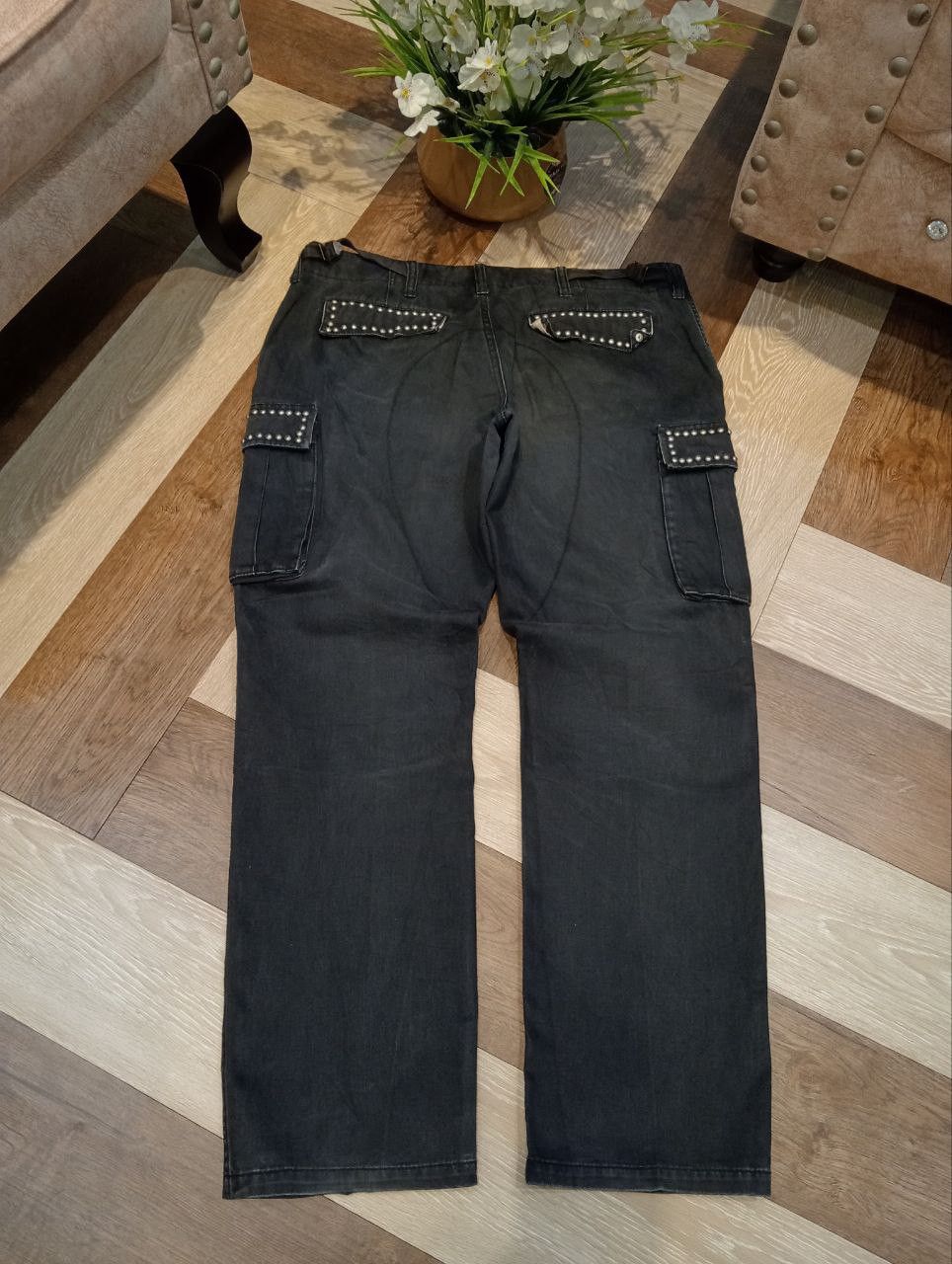 Japanese Brand POWER TO THE PEOPLE JAPAN FADED BLACK STUDDED CARGO PANTS Size US 36 / EU 52 - 8 Thumbnail