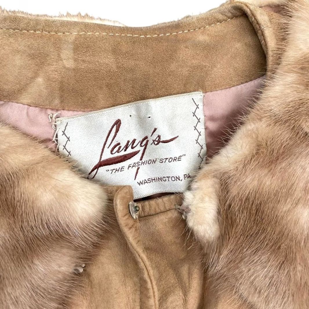 Doublet VINTAGE Lang's Leather Suede Evening Coat Fur Collar Beige Tan Double Breasted Mid Length Mens/Adults L 1960s Size L / US 10 / IT 46 - 2 Thumbnail