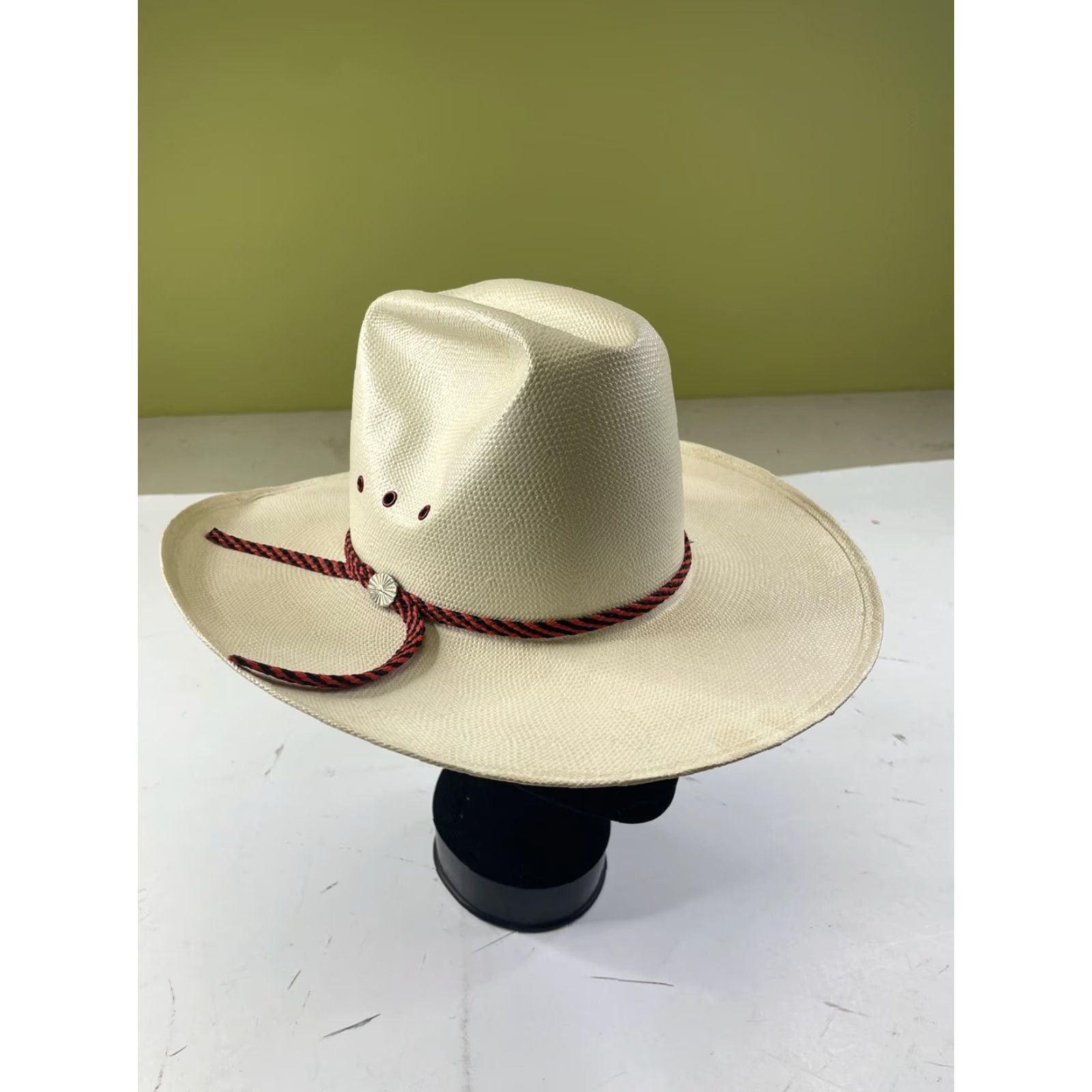CO VINTAGE American Hat Co Cowboy Hat 6 1/2 Beige Leather Straw Wide Brim Men's Outdoor Western Cowboy Hat Mens Size ONE SIZE - 2 Thumbnail