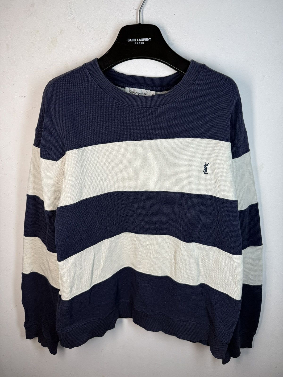 Yves Saint Laurent Pique YSL Crewneck Navy/White Striped YSL Sweatshirt Size US XL / EU 56 / 4 - 1 Thumbnail