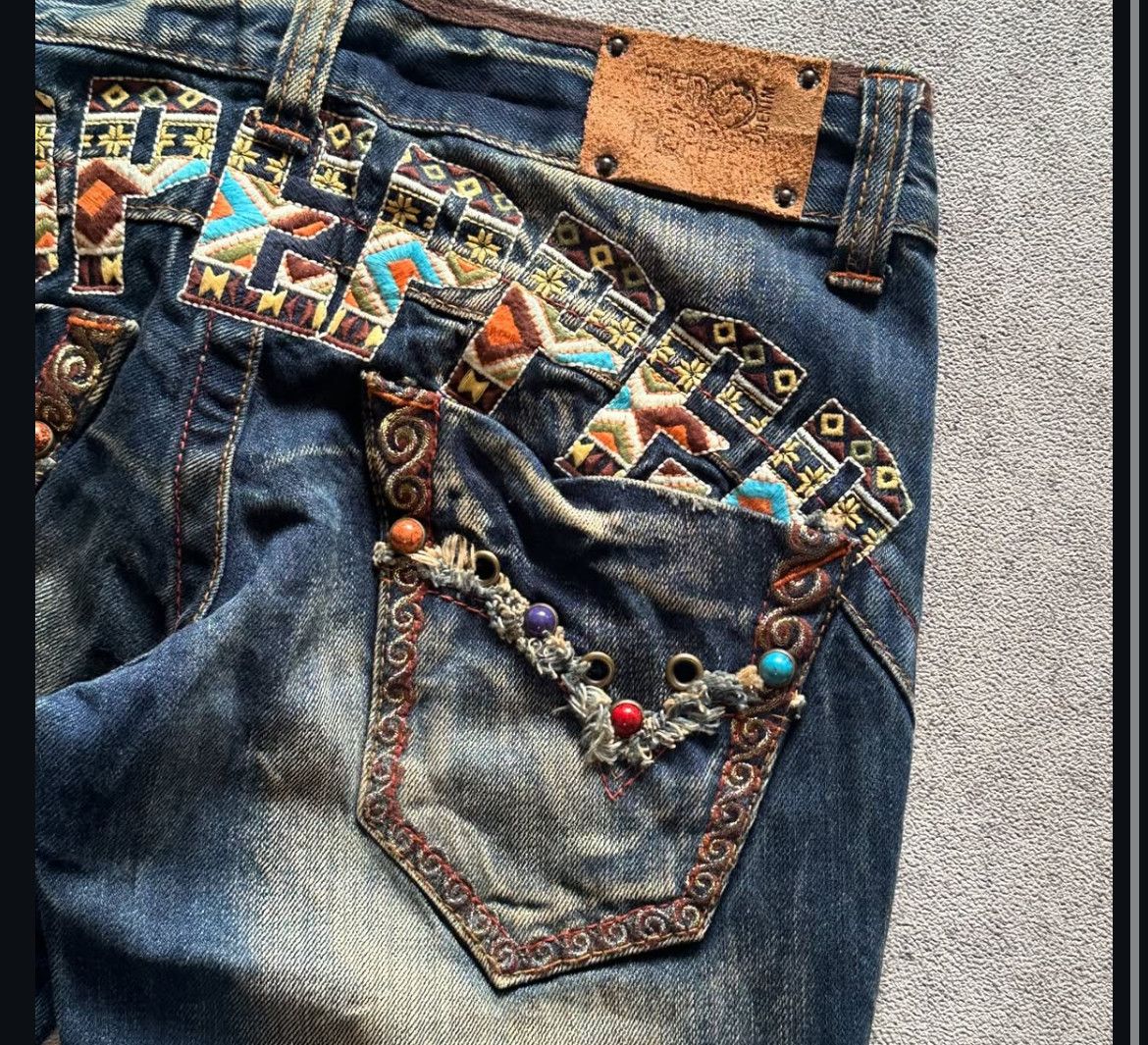If Six Was Nine 2000s Red Pepper Mudwash Embroidery Flare Jeans y2k Lgb Size US 27 - 5 Thumbnail