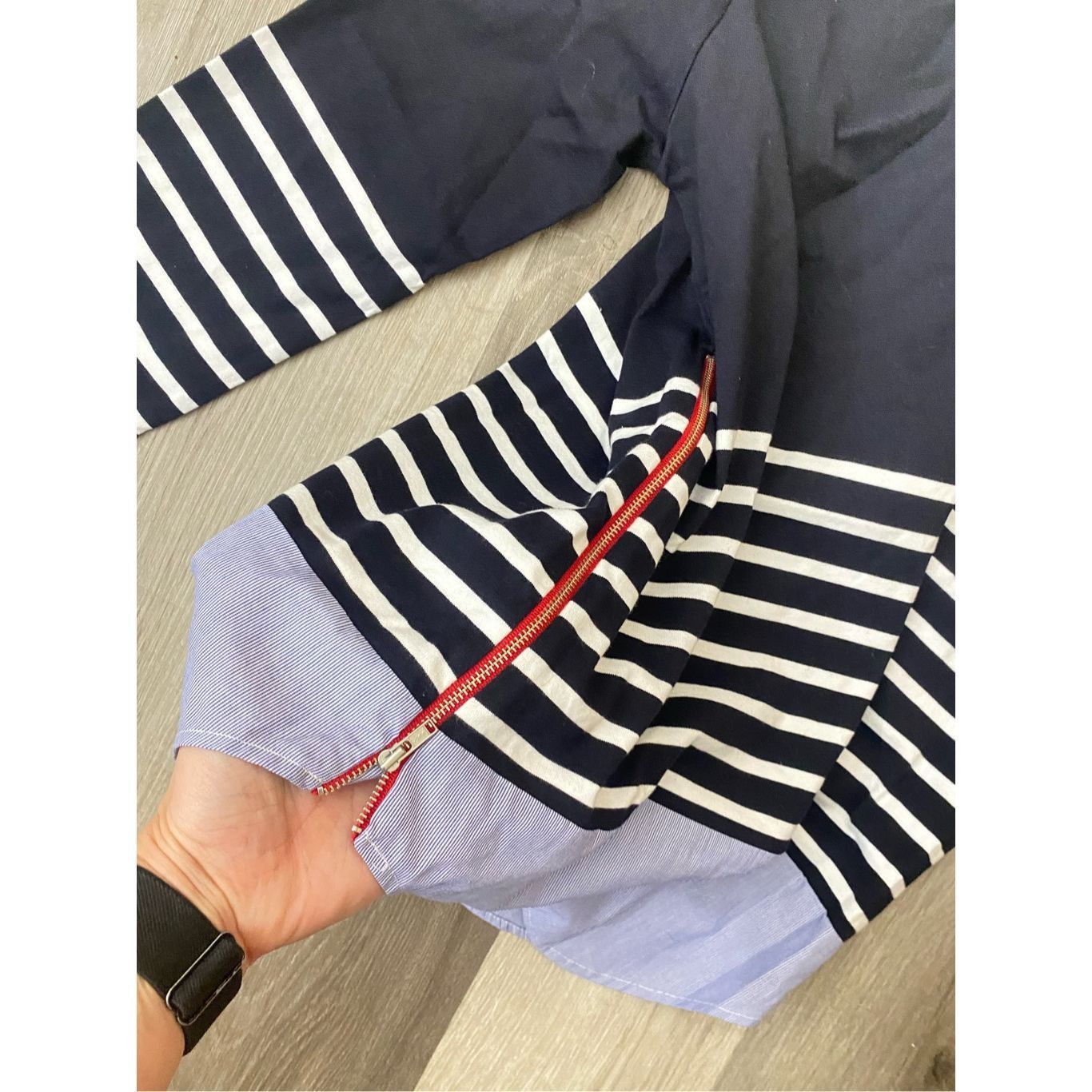 Elliott Lauren NWT Navy Blue Red Side Zipper Blouse, Size Sm