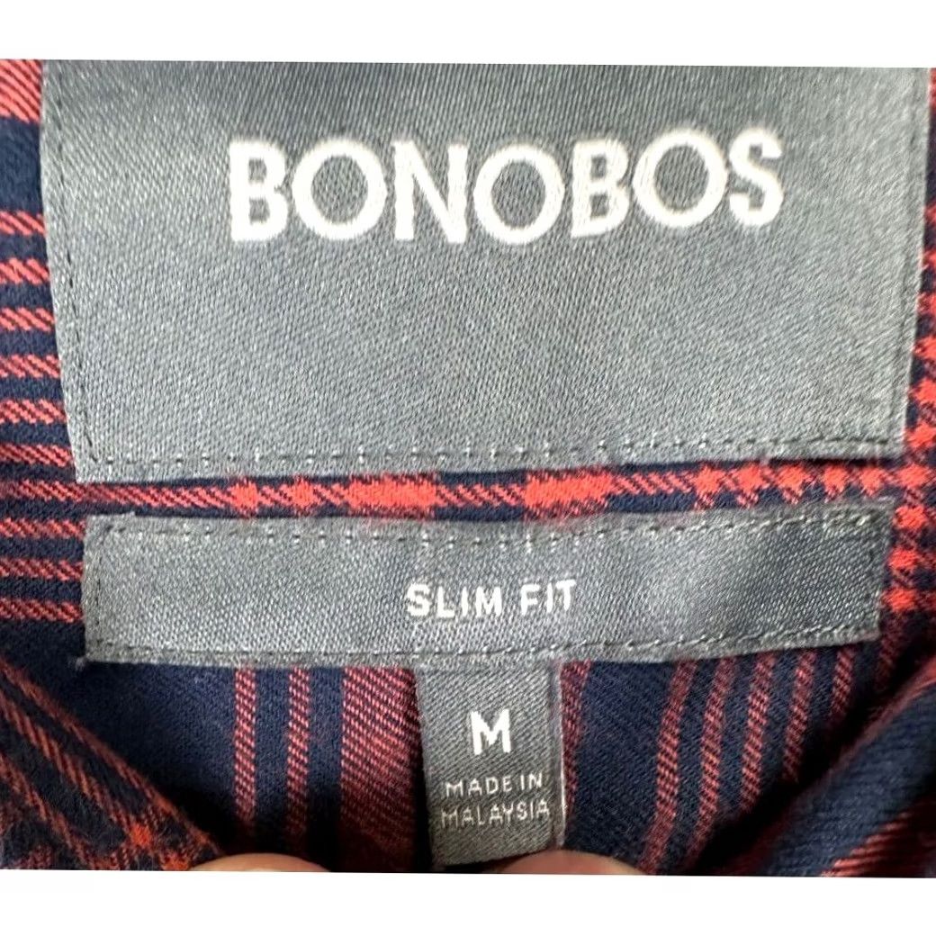 Bonobos Bonobos Button Down Shirt Men Slim Fit Long Sleeve Red Plaid Tartan 100% Cotton Button-Up Adult Medium Size US M / EU 48-50 / 2 - 4 Thumbnail