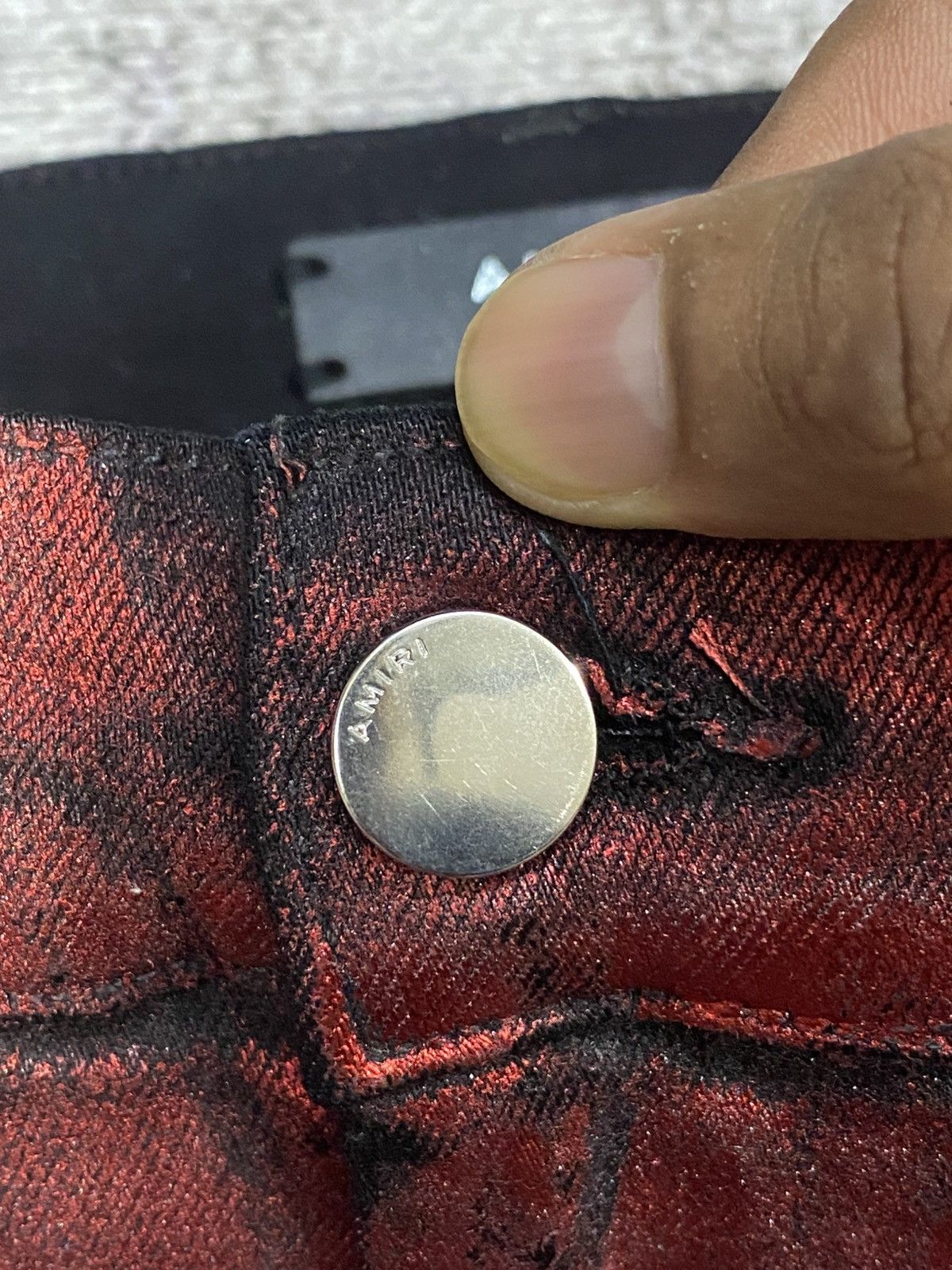 Amiri Amiri Knee Hole Red Waxed Denim Jeans Size US 31 - 12 Thumbnail