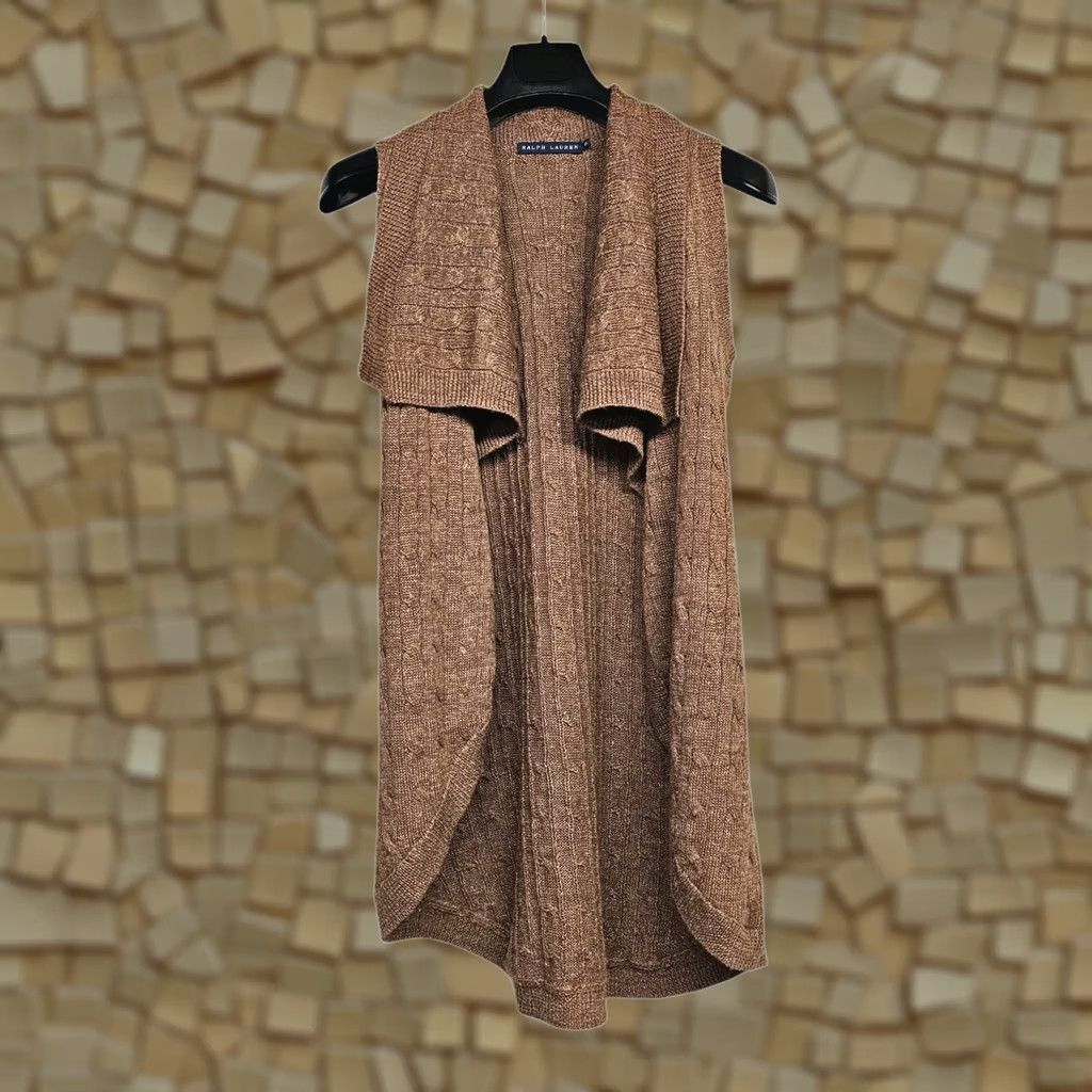 Ralph Lauren Ralph Lauren Womens Cardigan Brown XS Waterfall Cable Knit Linen Alpaca Size XS / US 0-2 / IT 36-38 - 1 Thumbnail