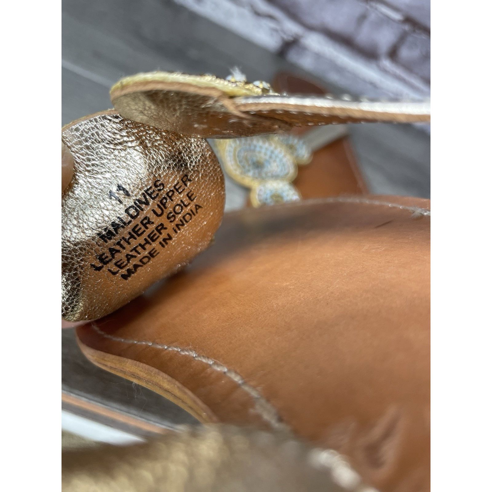Matiere Studio Matisse Silver Leather Beaded Embellished Flat Thong Sandals Size US 11 / IT 41 - 4 Thumbnail