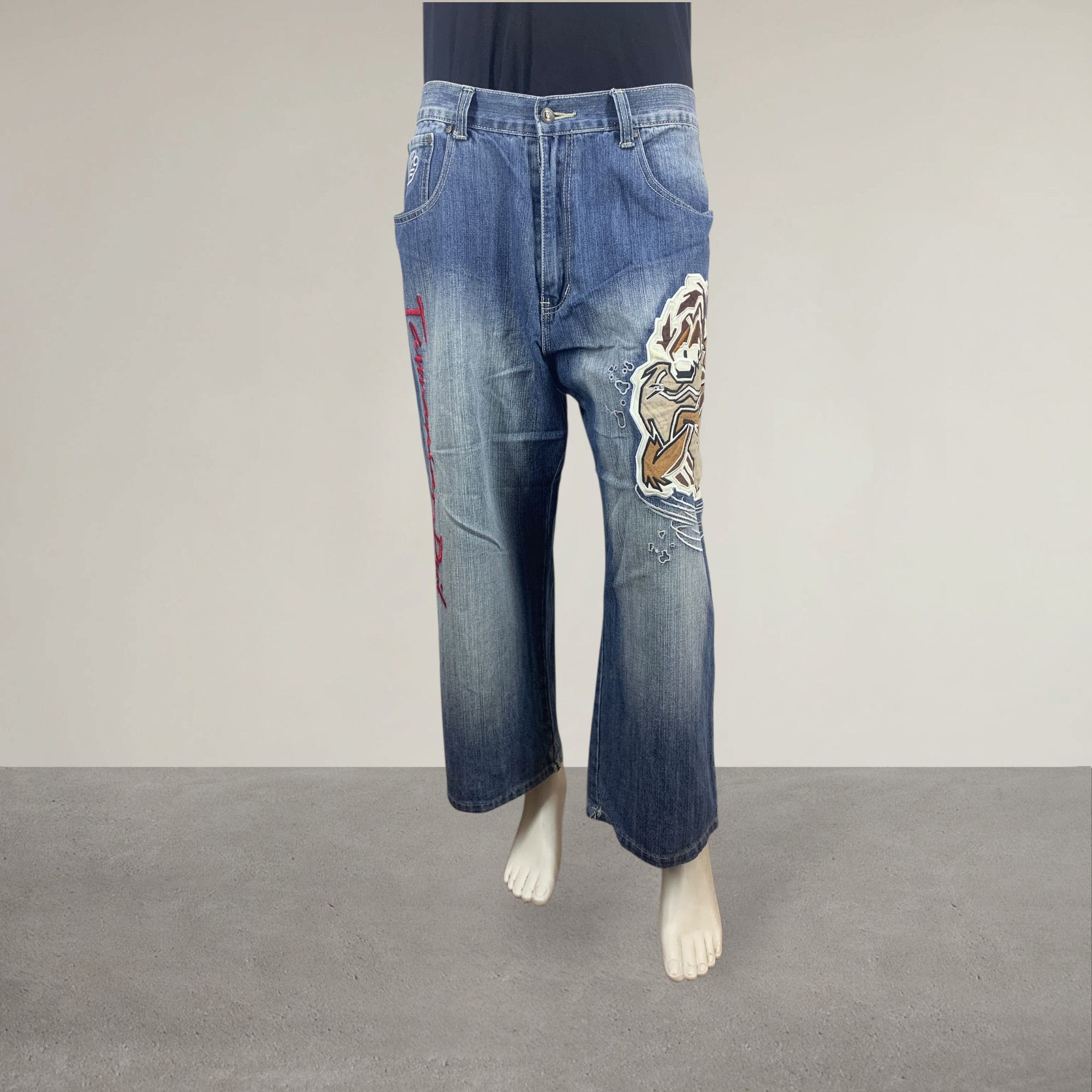 Japanese Brand Lot29 Luxe Baggy Jeans Tanzamania Devil Patchwork Jeans Size US 37 - 1 Thumbnail