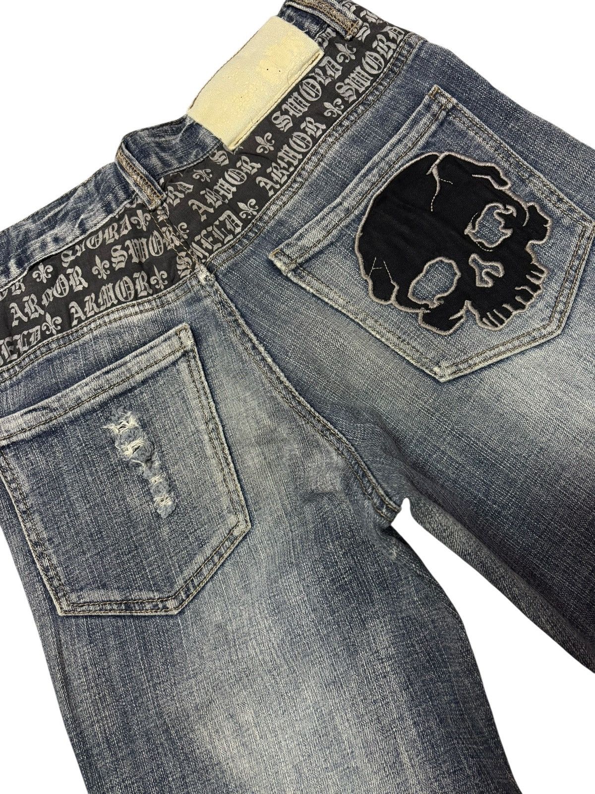 Japanese Brand Vtg Route Japan Punk Skull Embrodered Distressed Jeans Size US 26 / EU 42 - 7 Thumbnail